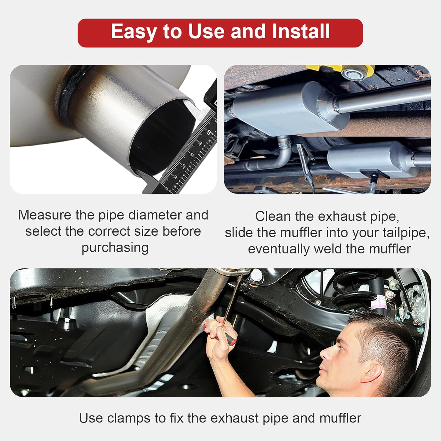 Exhaust Muffler, Universal Muffler for Cars Trucks, Stainless Steel Straight-Through Chamber Performance, 2.5" Inlet/Outlet, 20" Overall Length