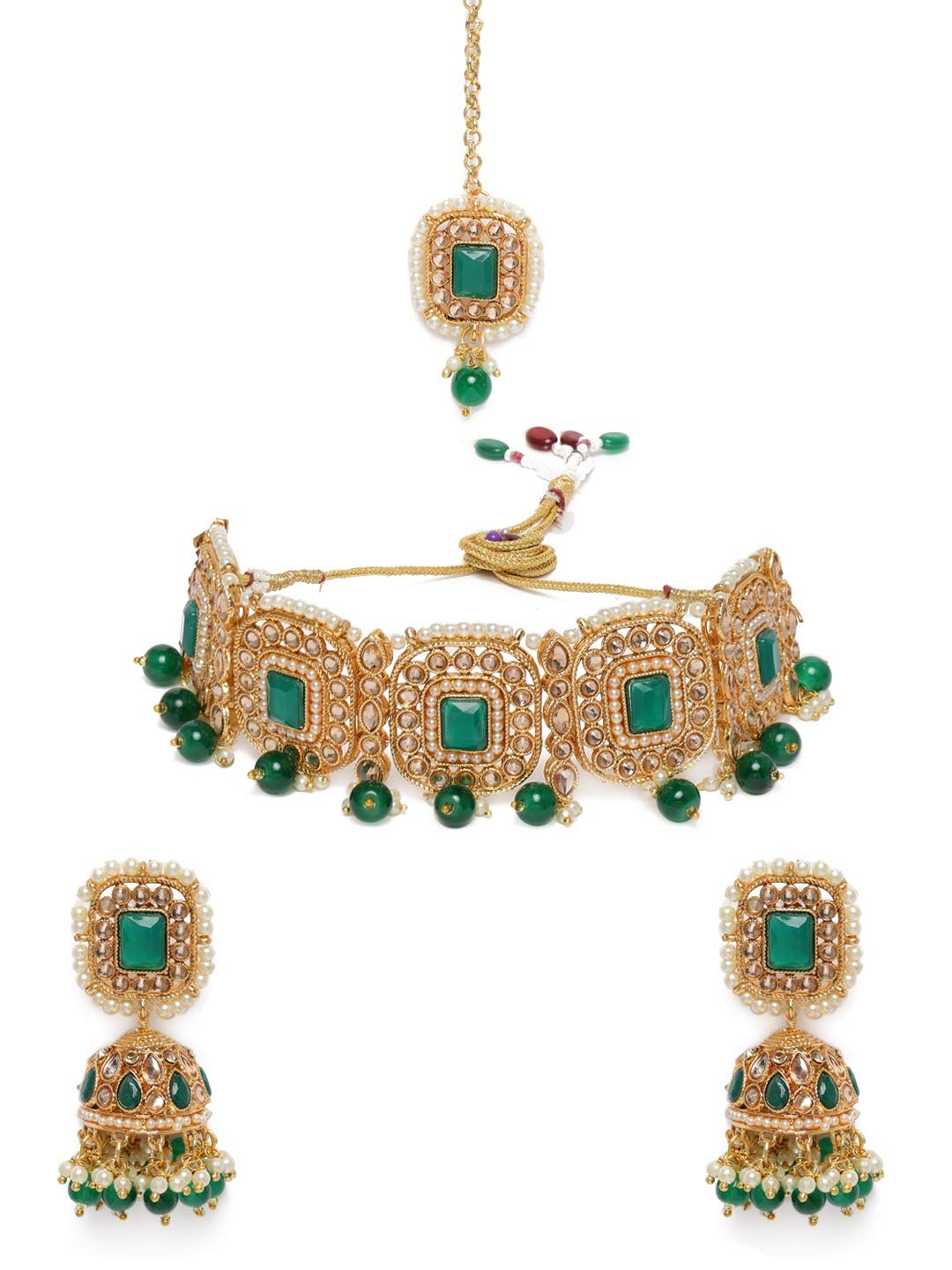 ZAVERI PEARLS Green Stones & Beads Wedding Collection Necklace Earring & Maangtikka Set For Women-ZPFK10167 (B08Z87666B) Amazon Price History, Amazon Price Tracker