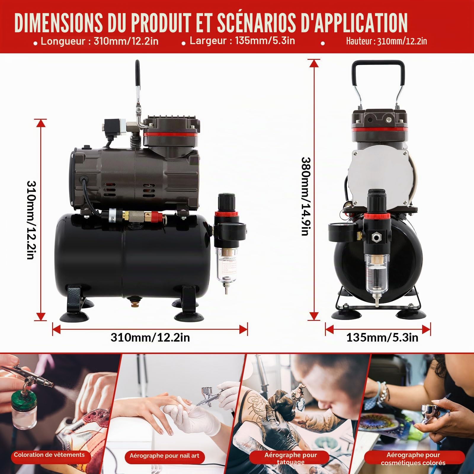 Kit Aérographe avec Compresseur, Professionnel Aérographe Kit et Aerographe Double Action pour Passe-temps, Graphique, clou