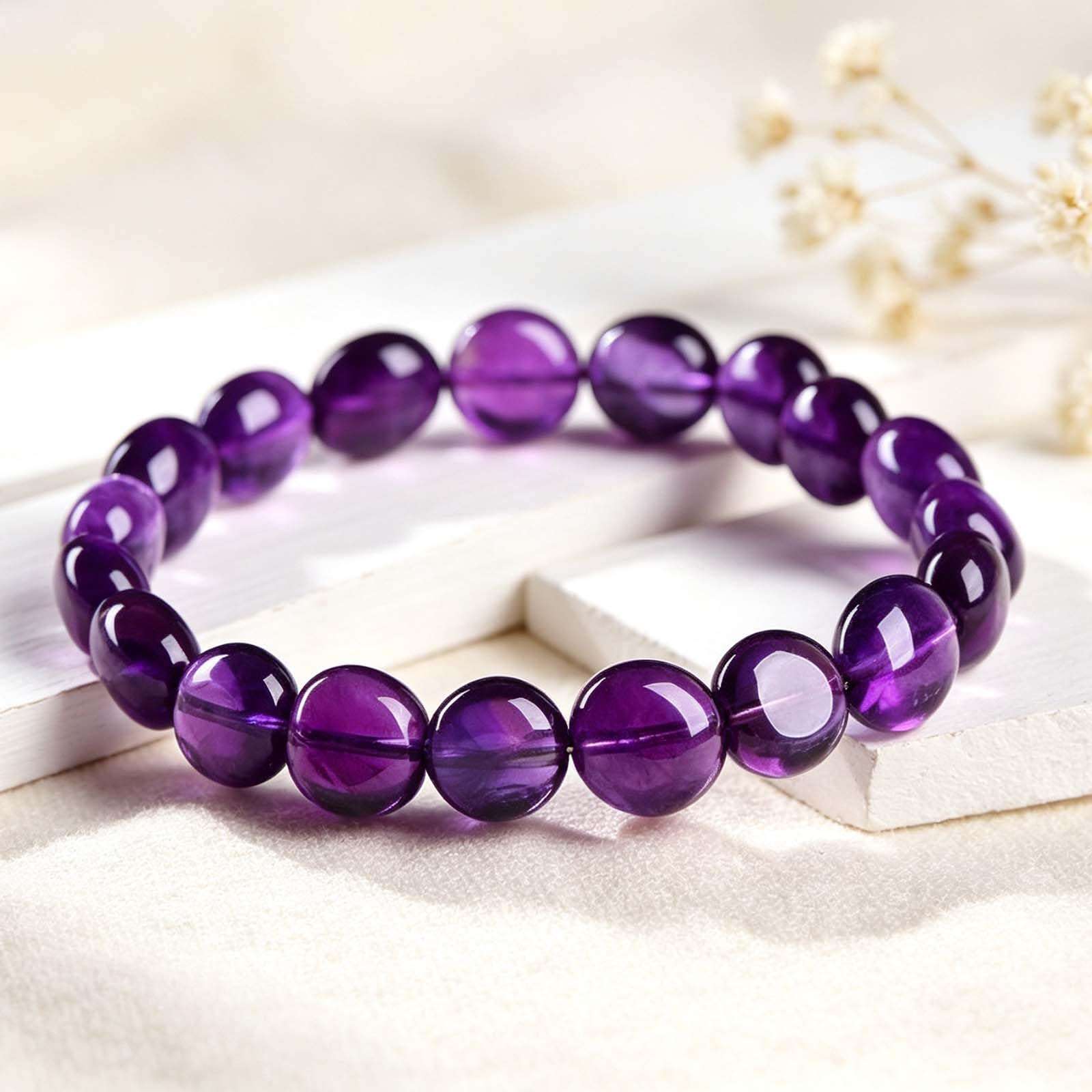 Pulsera de Cuentas en Forma de Huevo de Amatista Natural