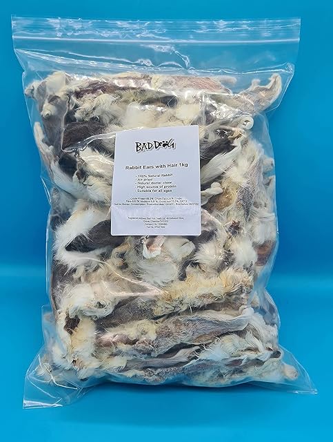 Rabbit Ears Natural with fur Hair Hypoallergenic Dog Treat Chew (1kg 50 - 65)