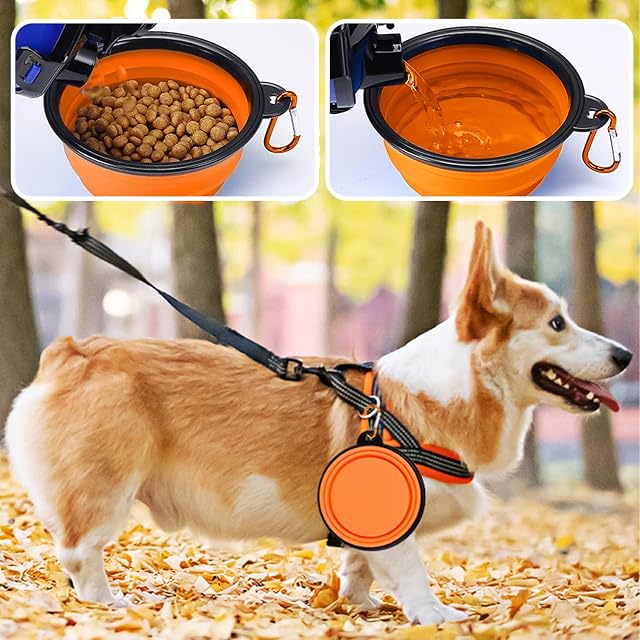 Foto 4 de 6 de KSBBHDS 2 cuencos plegables para perros con mosquetón, silicona, para exteriores, viajes, perreras