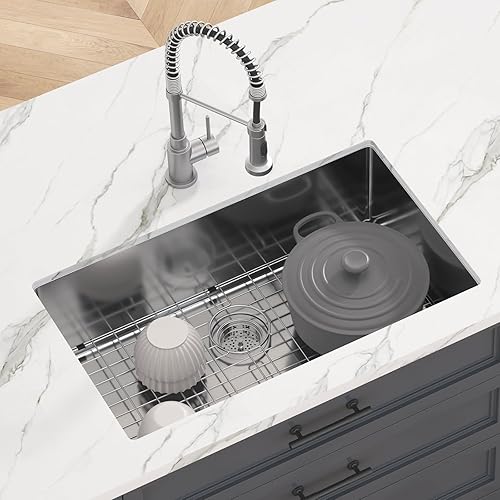 Miniatura 7 de VEVOR Fregadero de cocina, fregadero de acero inoxidable 304, lavabo individual de montaje inferior con accesorios (paquete de 3), fregaderos de