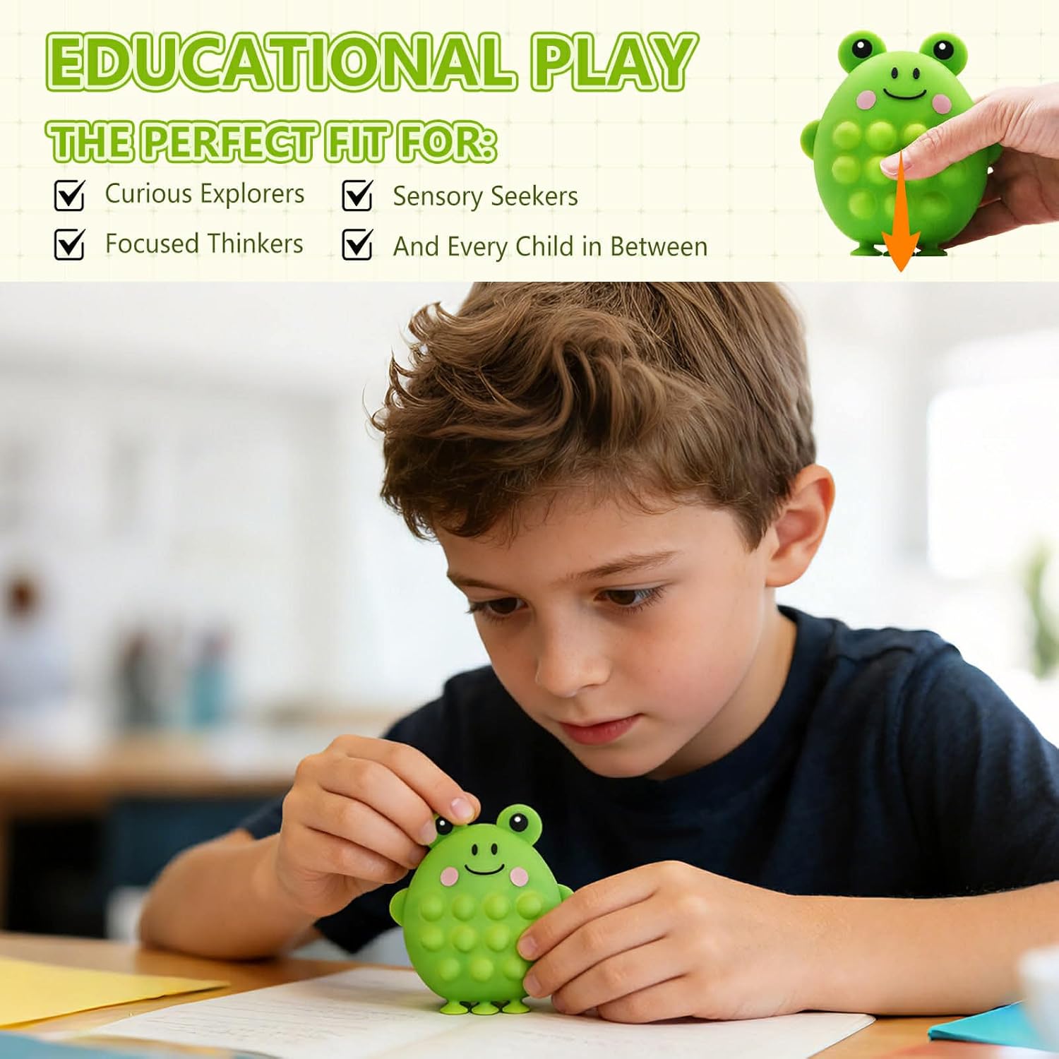 Green Frog Squishy Fidget Toy, Pop Squeeze Sticky Sensory Toy, Ages 3+