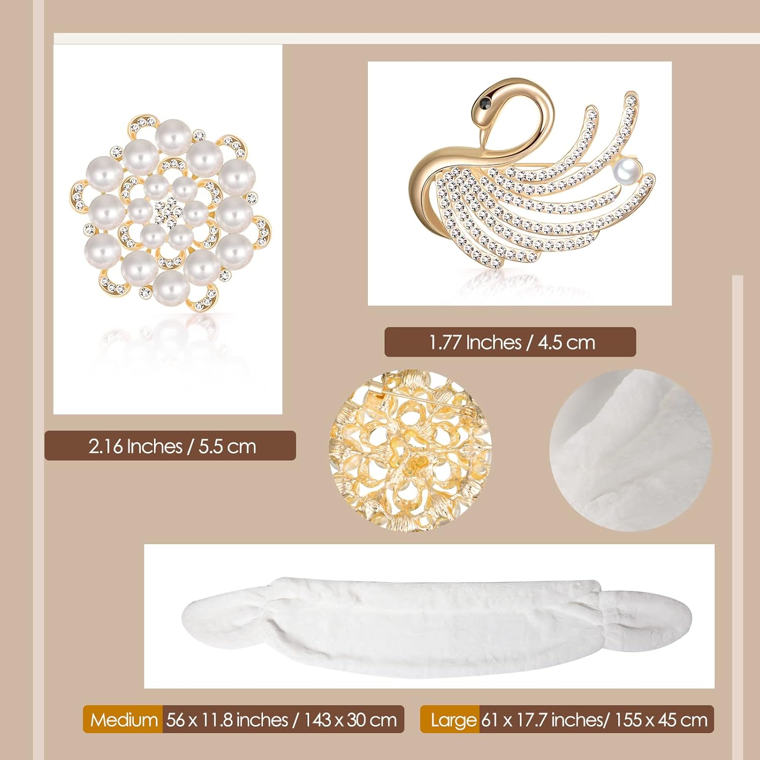 Geyoga Faux Fur Shawl Wrap Stole Shrug Winter Bridal Wedding Scarf Wrap with Faux Pearl Rhinestone Brooches for Women 1920s - Image 3