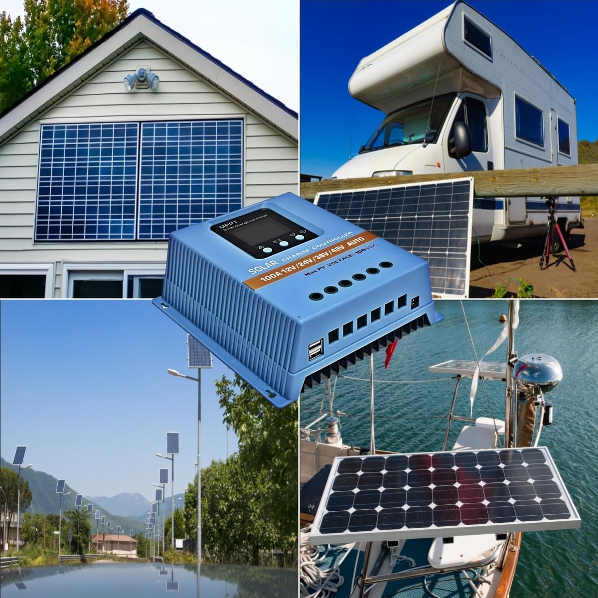 Upgraded 100A MPPT Solar Charge Controller, 12V 24V 36V 48V Solar Panel Regulator, LCD Display Solar Panel Intelligent Controller with Dual USB Port for Lead-Acid/Lithium Battery, Max 100V Input