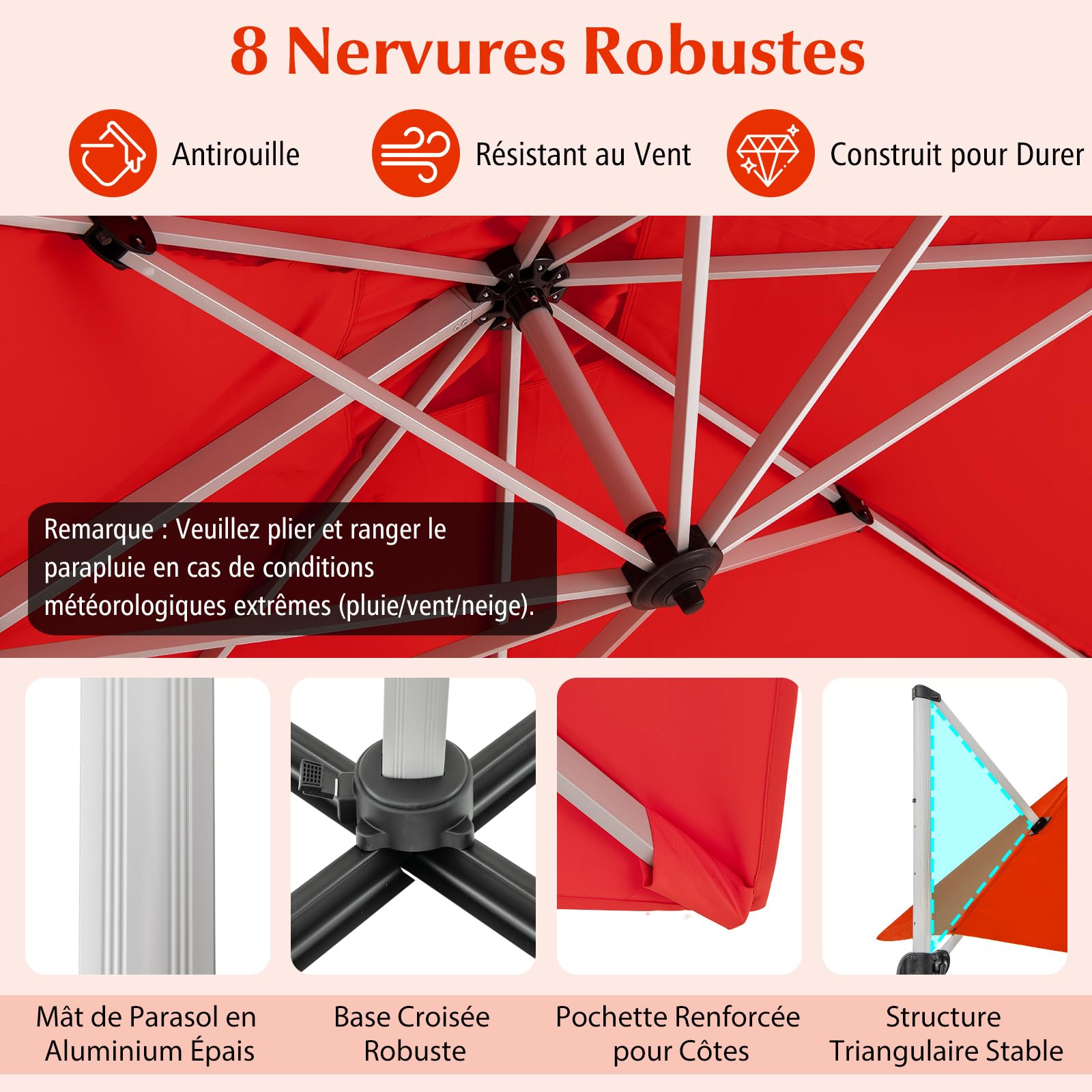 RELAX4LIFE Parasol Déporté 3x3M Inclinable 7 Positions (Orange)