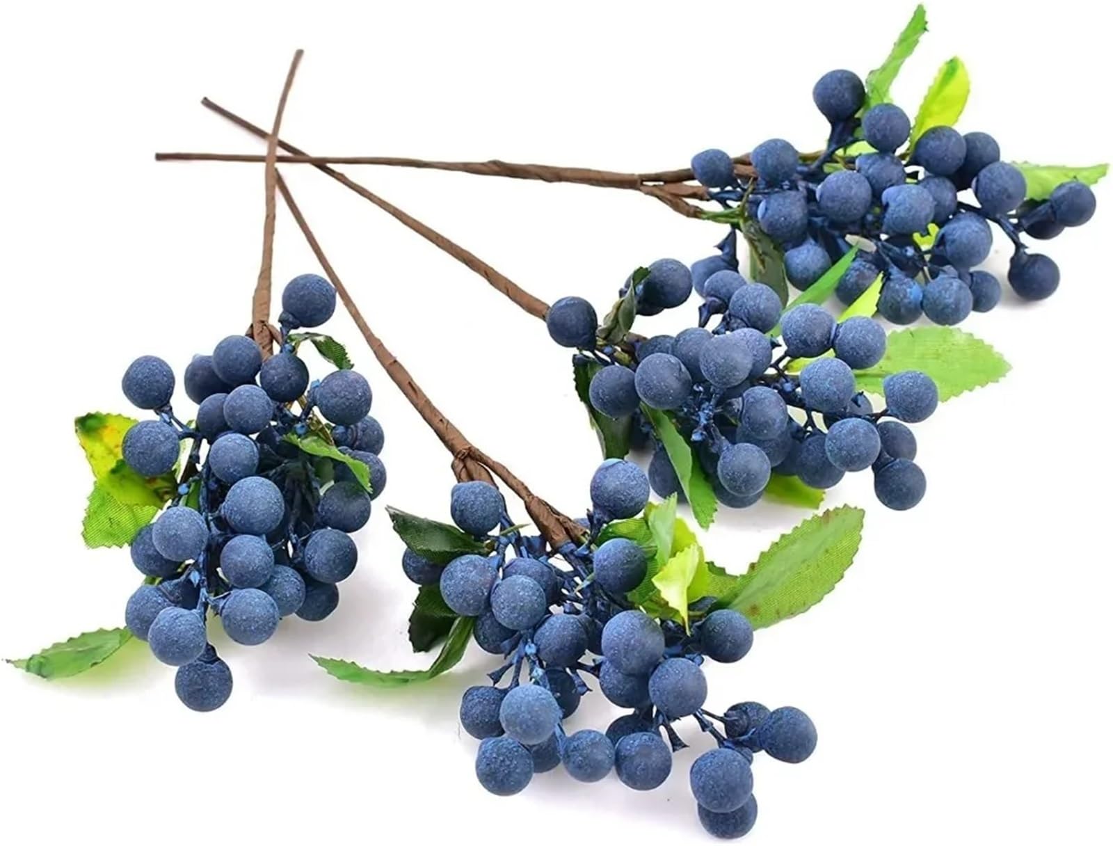 MZSKLW Fake Fruit Artificial Blueberry 4pcs With Stems Lifelike Fruits For Wedding DIY Bridal Bouquet Home Kitchen Party Decoration(Blue)