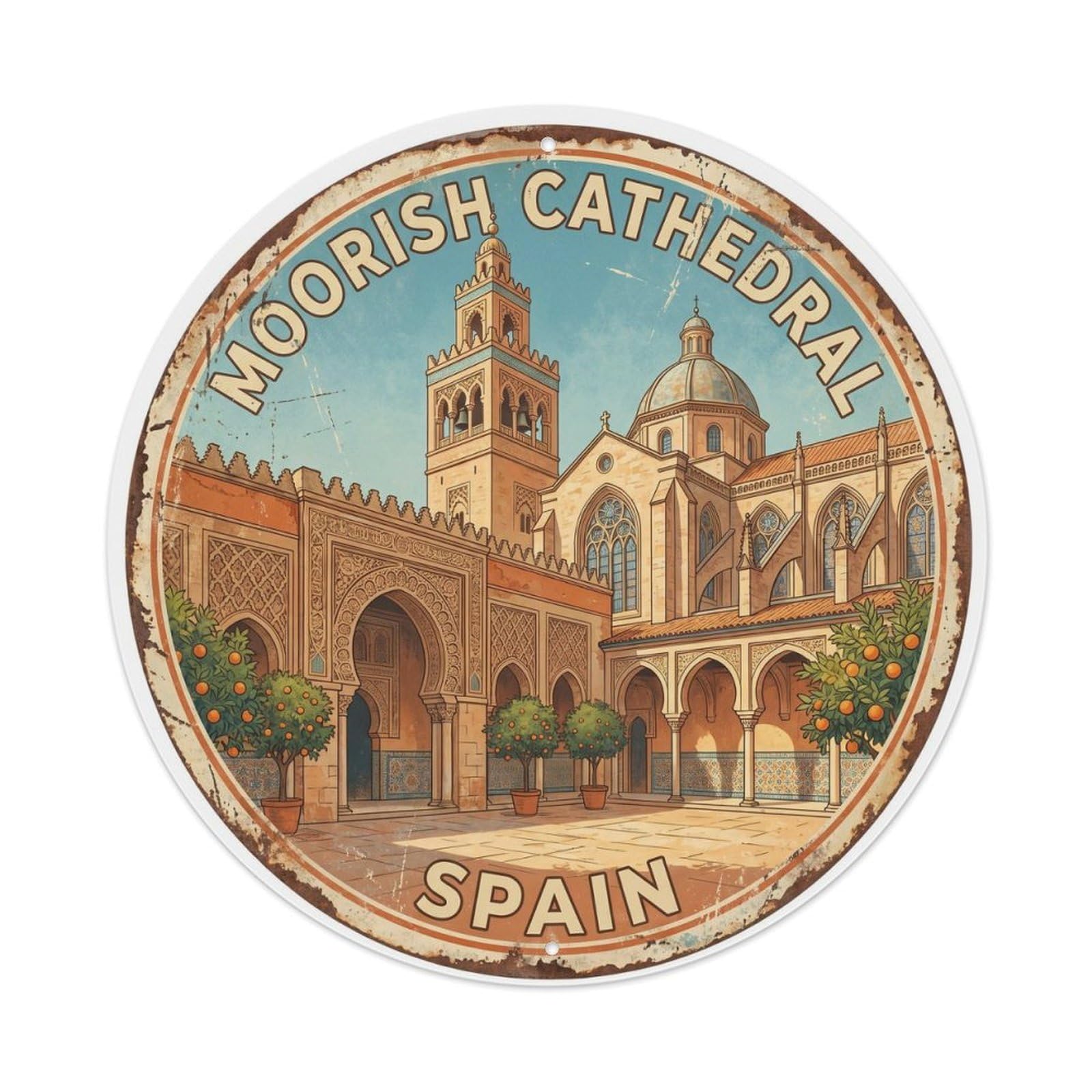 Vintage Travel Moorish Cathedral Spain Metal Tin Sign