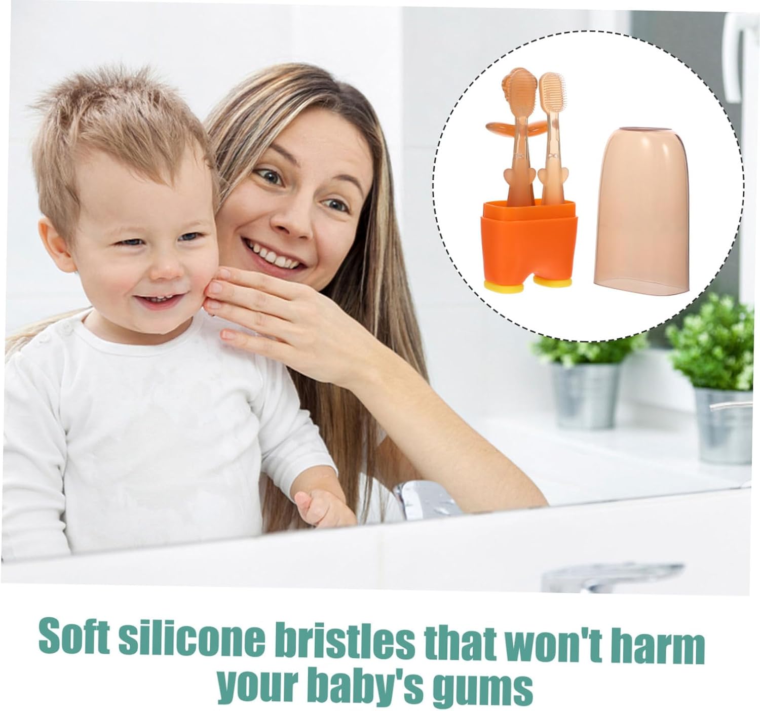 Silicone Toothbrush 3pcs with Tongue Scraper Oral Cleaner Soft Newborn Mouth Care