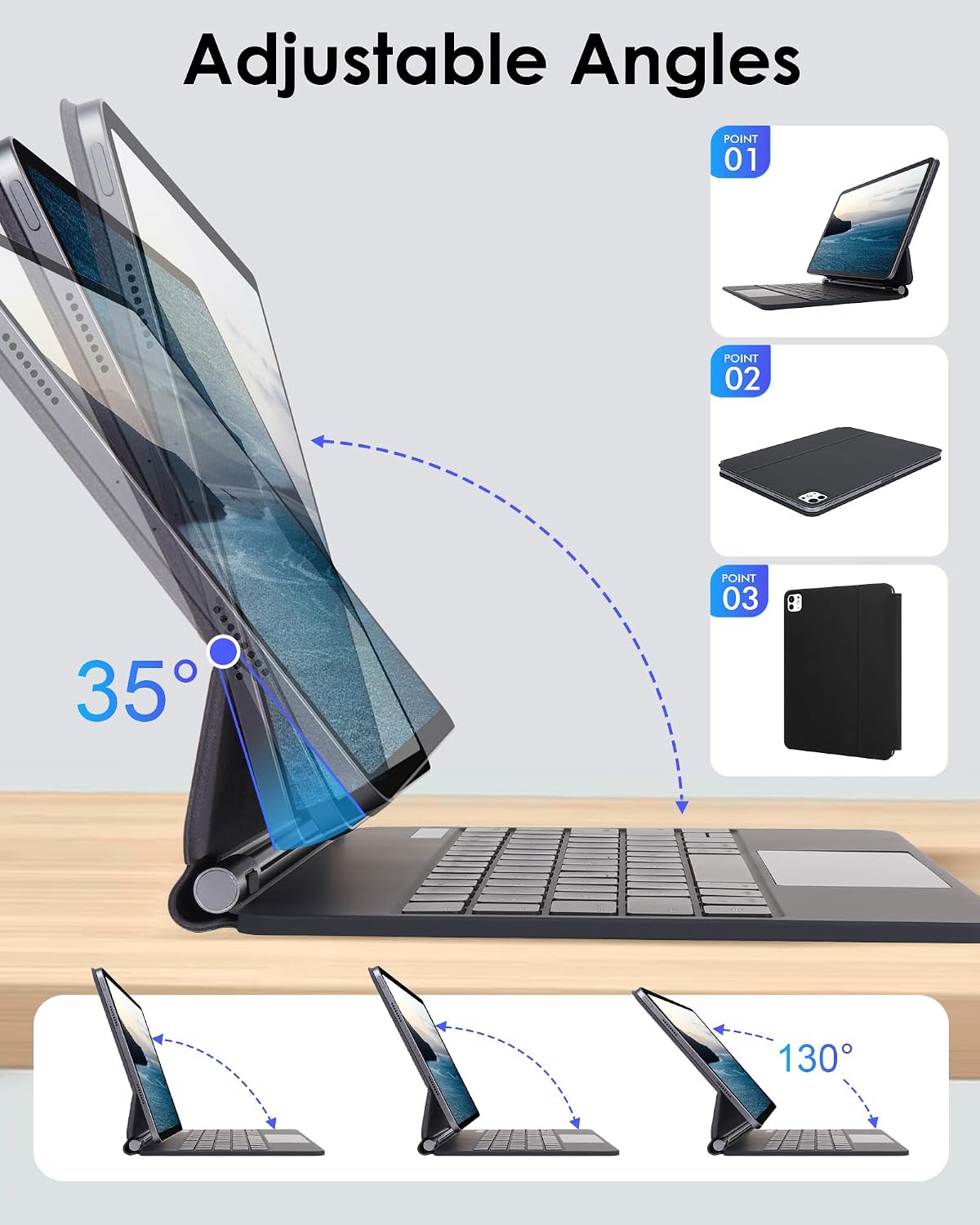 LAMA 7 Colors Backlit Magnetic Keyboard Case for iPad Air 13 inch M3 2025/ M2 2024, Keyboard Case for iPad Pro 12.9"(6th/5th/4th/3rd Gen), Multi-Touch Trackpad, Floating Stand, Digital Display, Black