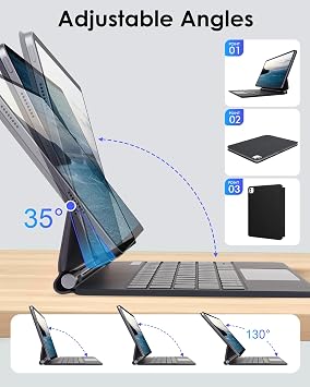 LAMA 7 Colors Backlit Magnetic Keyboard Case for iPad Air 13 inch M3 2025/ M2 2024, Keyboard Case for iPad Pro 12.9(6th/5th/4th/3rd Gen), Multi-Touch Trackpad, Floating Stand, Digital Display, Black