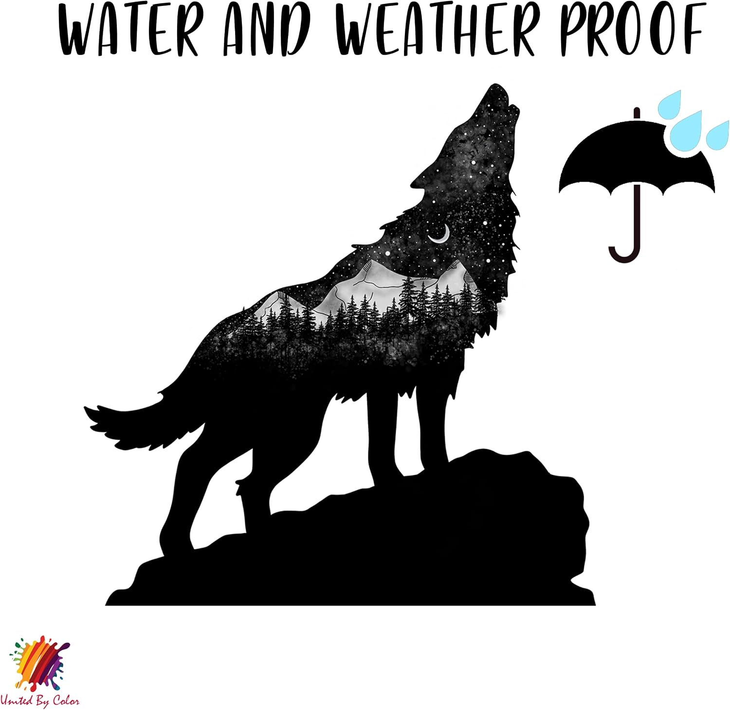Wolf Sticker Art with Mountains Moon - Adventure Wilderness - Premium Vinyl 5.5 Inches