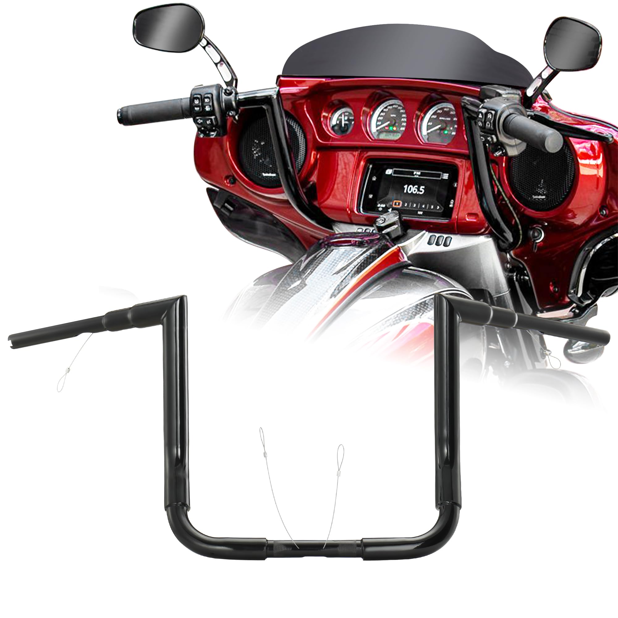 Photo 1 of 12" Rise Handlebars 1-1/2" Bagger Ape Hangers for Harley 1986-2023 Street Glide FLHX/Electra Glide FLHT/Ultra Limited FLHTK/Tri-Glide FLHTCUTG Models, Right Angle Bar Style, Black