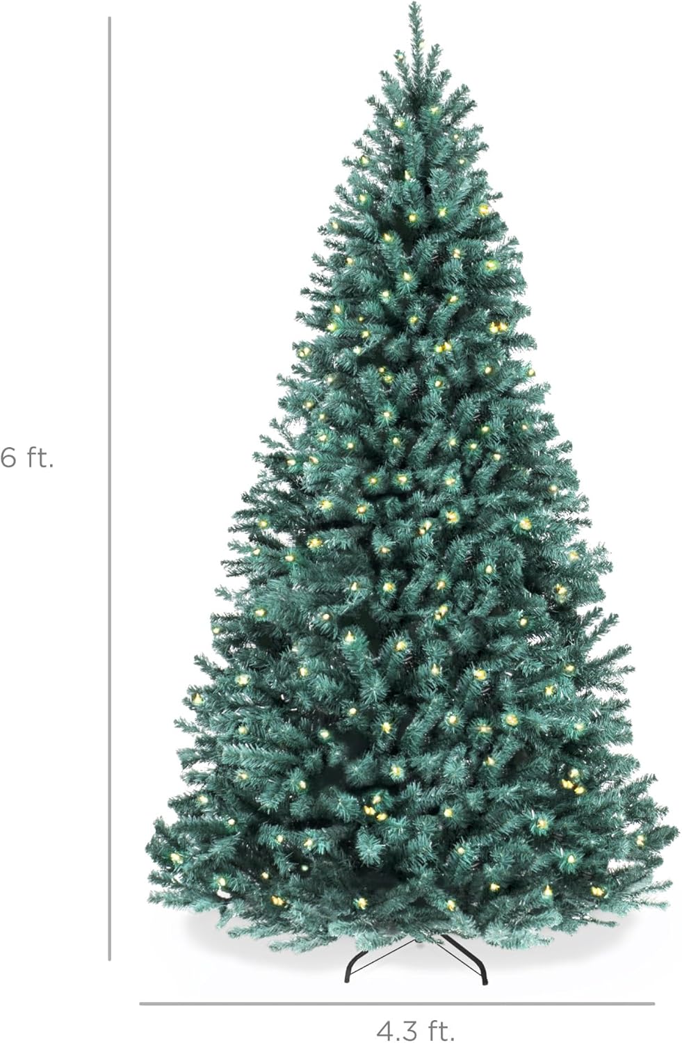 best choice products 6ft pre-lit blue spruce christmas tree, artificial full hinged decor, holiday decoration w/ 250 warm white incandescent lights, 900 tips, foldable metal base 6ft blue spruce