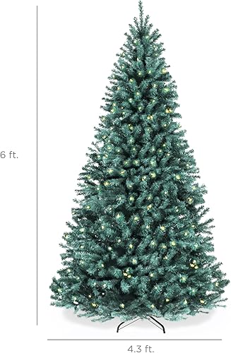 Miniatura 2 de Best Choice Products Árbol de Navidad de abeto azul preiluminado, decoración artificial con bisagras completas, con 250 luces incandescentes blancas