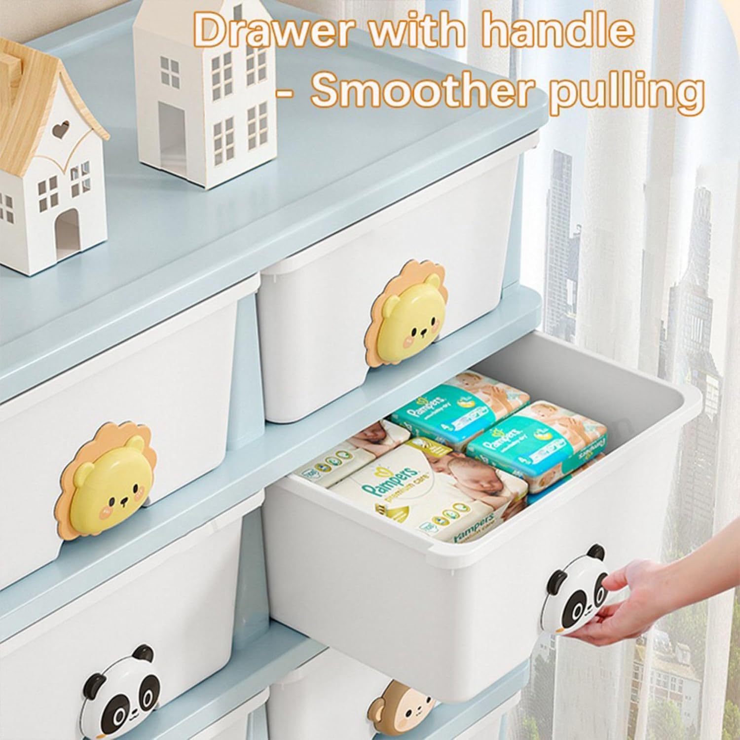 4-Tier Drawer Storage Rack, Cut Animals Flexible Mobility Wardrobe Storage Organizer Storage Rack With 4-8 drawers and Wheels, For Bedroom, Living Room, Dormitory (4-Drawer)