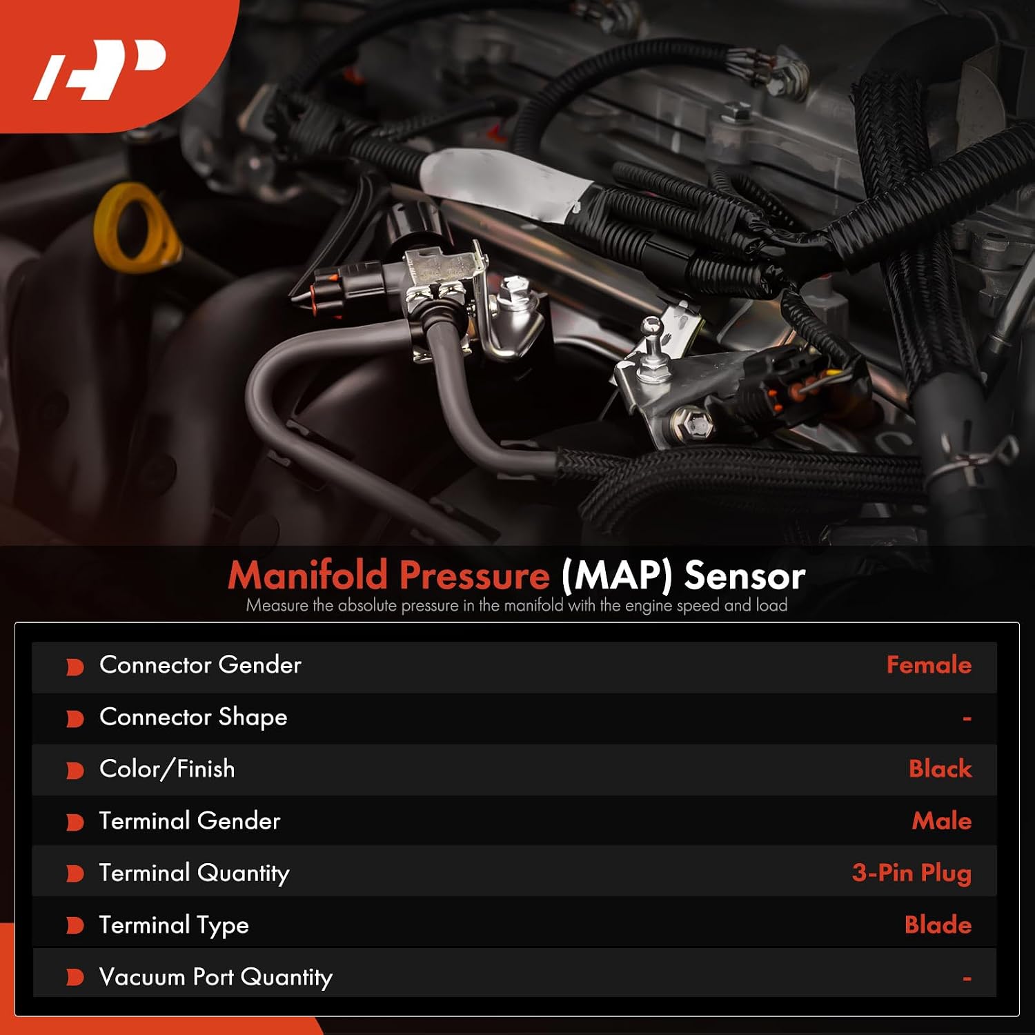 A-Premium Manifold Pressure (MAP) Sensor [3 Pins] Compatible with Dodge Grand Caravan, Ram 50, Charger, Dakota & Chrysler Town & Country, LeBaron, New Yorker & Plymouth Acclaim, Grand Voyager