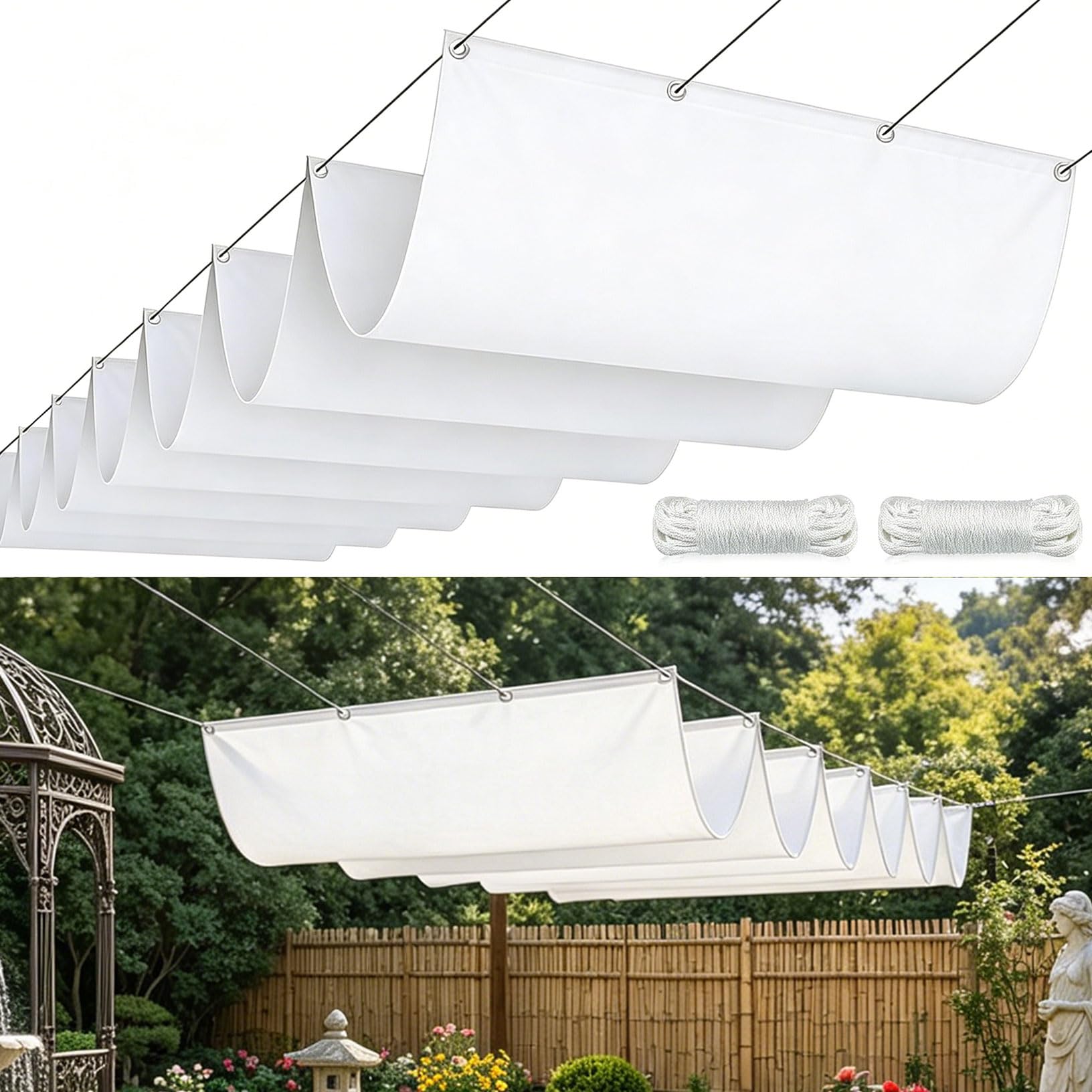 Voile d'ombrage à la vague blanc pour retrouver le plaisir du jardin