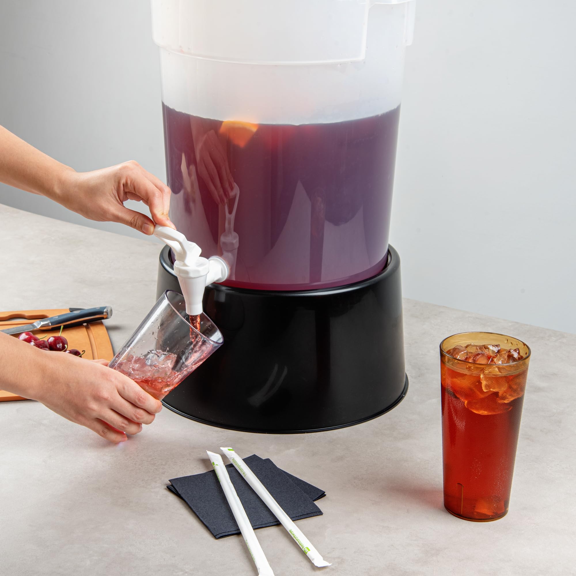 Restaurantware - Dispensador de bebidas Bev Tek de 6 galones, 1 dispensador de jugo lavable en lavavajillas, las bases se venden por separado, calcomanías incluidas, dispensador de bebidas de plástico