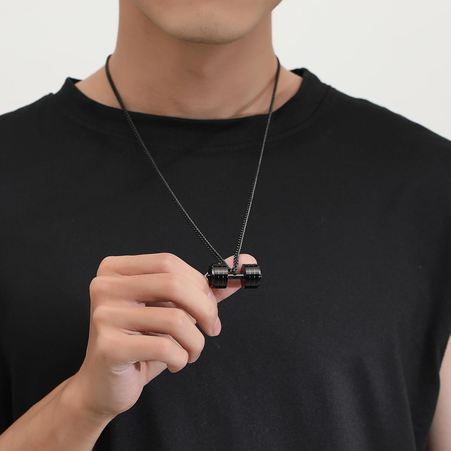Dumbbell Pendant for Men Polished Stainless Steel Necklace for Women Silver Black Plated Chain Couple Valentine's Day Gift Jewelry - Image 2