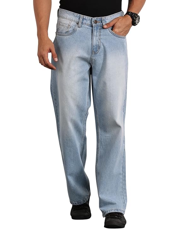 Thomas Scott Men's Relaxed Fit Mid Rise Comfort Clean Look Light Fade Cotton Baggy Jeans