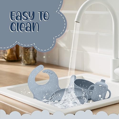 Miniatura 5 de Juego de alimentación de silicona para bebés, suministros de destete para bebés, juego de platos y cuencos de succión para bebés, cucharas de