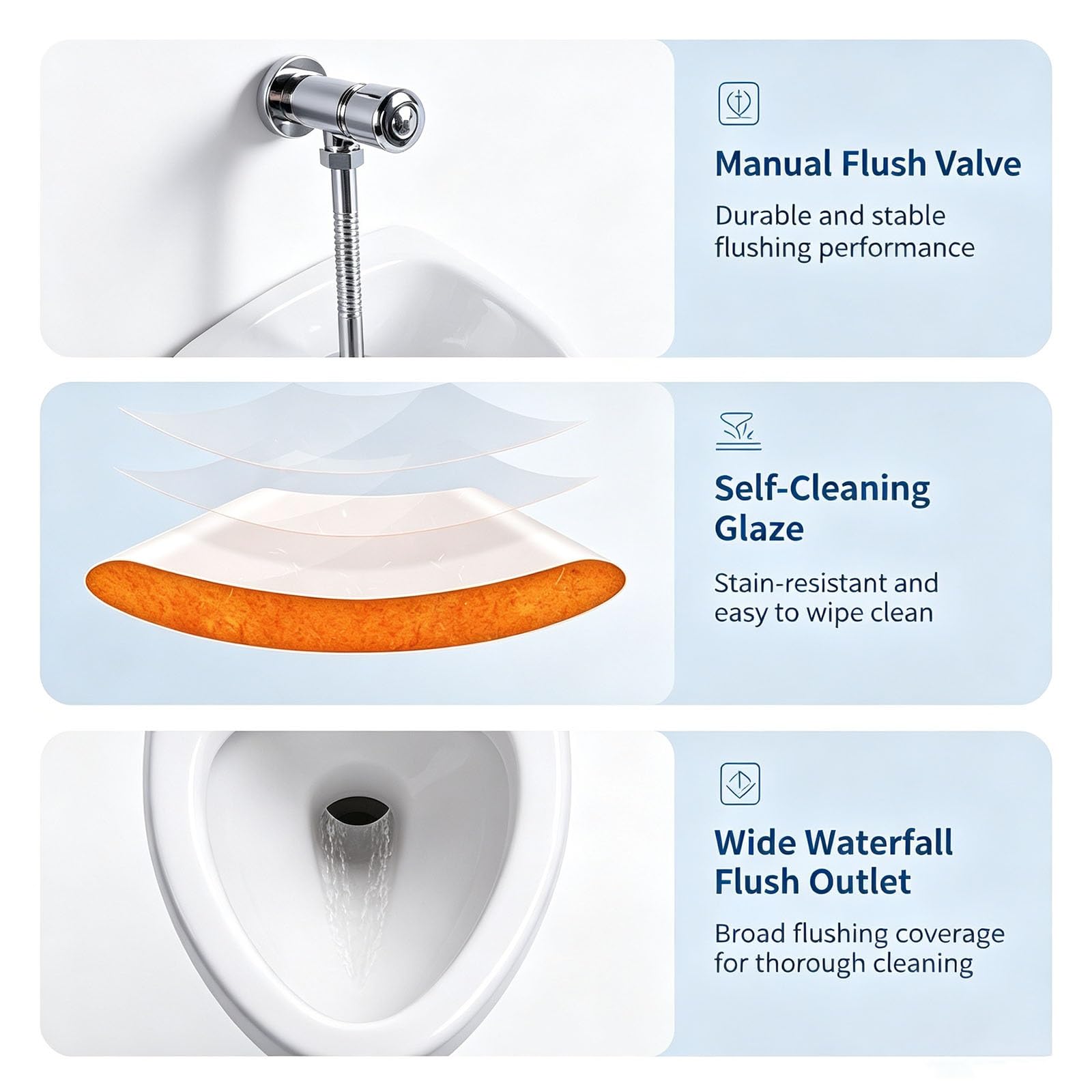 Orinal De Pared Cerámico Con Descarga Manual | Orinal Esmaltado Con Doble Desagüe Suelo/Pared, Fácil Limpieza Para Hogar, Hotel Y Uso Comercial(Wall outlet)