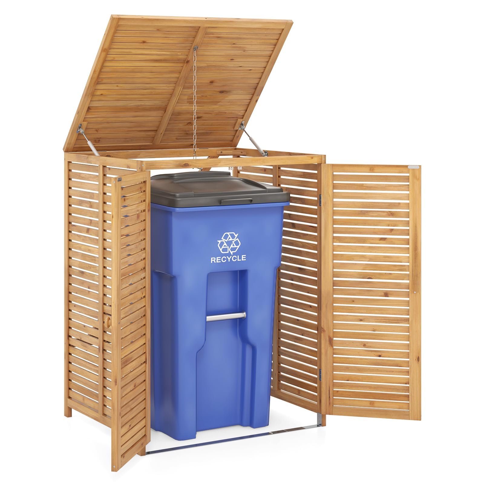 RELAX4LIFE Contenitore per Rifiuti da 120 L, Resistente alle Intemperiein Legno di Abete, con Coperchio a Ribalta e Catena Metallica, Porta Bloccabile