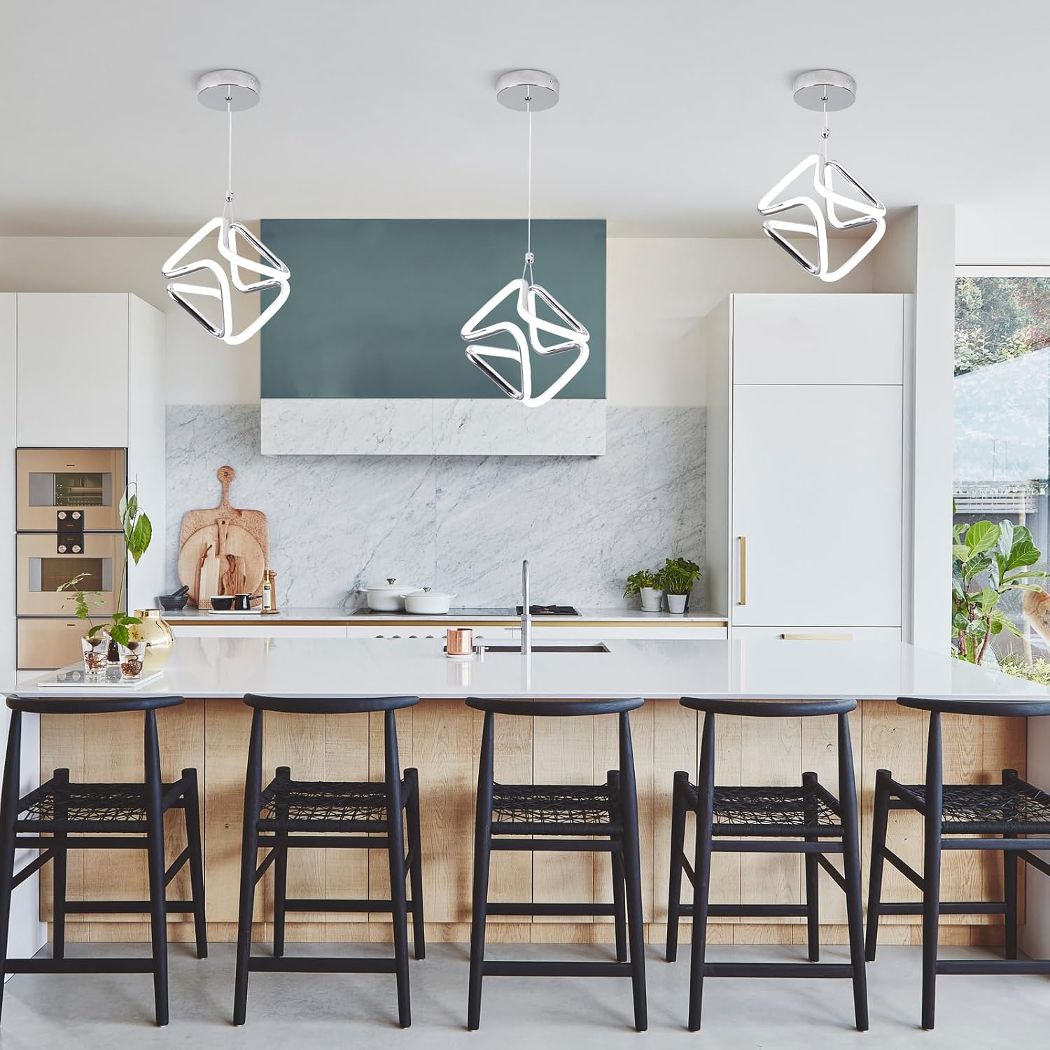 Modern Pendant Light Fixtures,6000K Cool White Chrome Led Pendant Lights for Kitchen Island,Adjustable Kitchen Island Hanging Light Fixture for Dining Room Bedroom Sink, 1 Pack