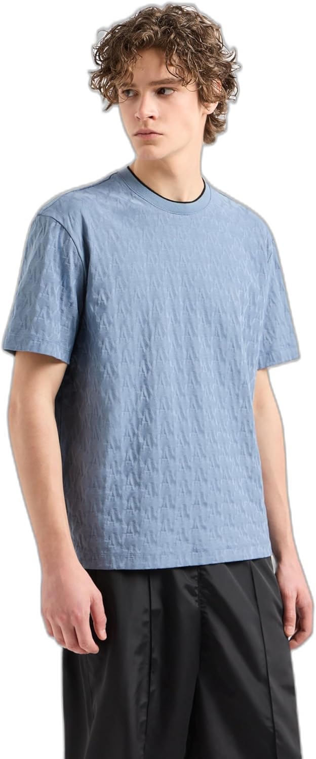 Armani Exchange Men's Jacquard All Over Logo Regular Fit Tee