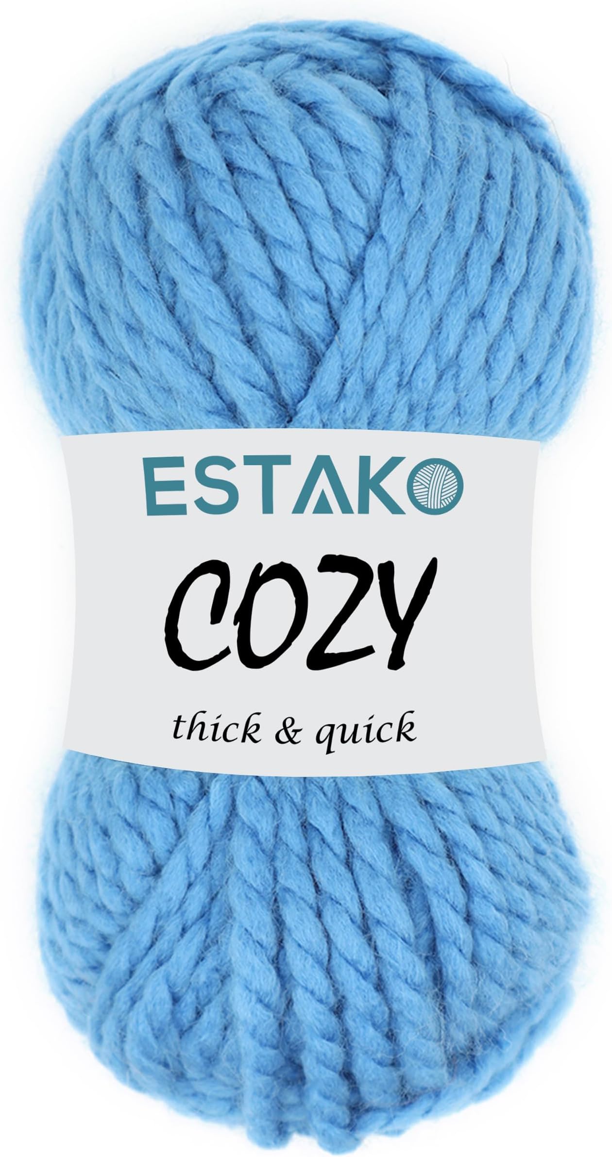 Estako Cozy Thick & Quick Yarn 20% Wool 80% Acrylic Soft Super Bulky Weight #6 Knitting and Crocheting Yarn 3.52 oz (100gr) 65 yds (60 m) (55303-Blue)