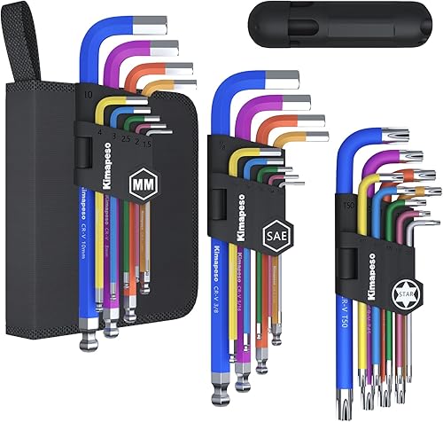 Miniatura 7 de Juego de llaves Allen de 18 piezas de llaves Allen y llaves Allen métricas de brazo largo, llave Allen con mango en T, juego de llaves hexagonales