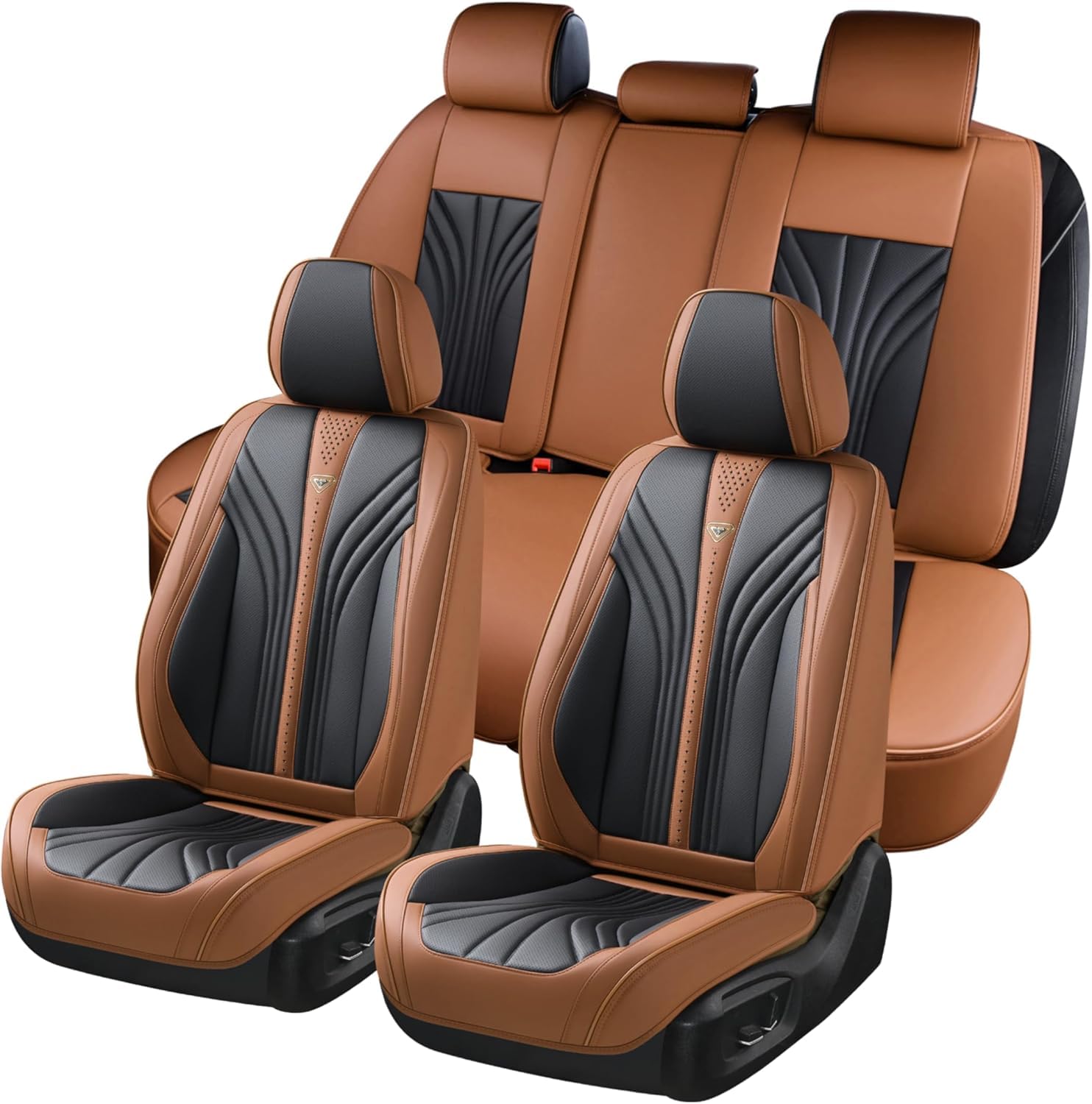 FLORICH Housses de Siège de Voiture 5 Pièces, Housses de Siège Avant Arrière, Housse de Siège de Voiture étanche Compatible avec 95% Berline, SUV, Van (Ensemble Complet, Noir&Brun02)