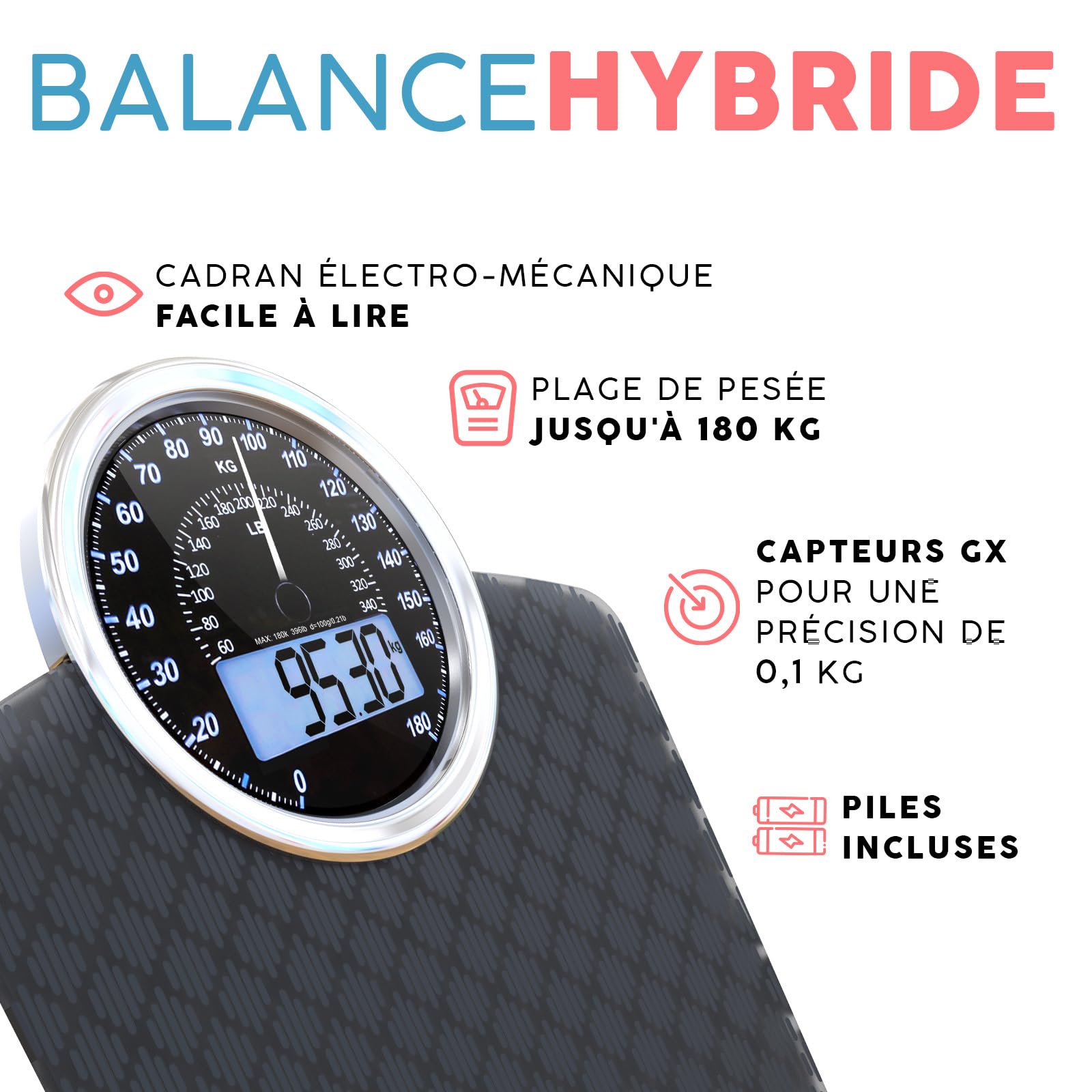 Hybrid Pèse-Personne - Analogique & Digital, Précis jusqu'à 180 kg