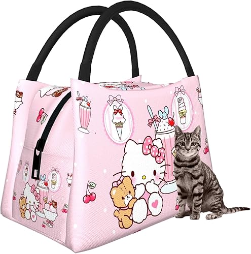 TECHSWIFT Linda lonchera de gato portátil aislada Kawaii bolsa de almuerzo regalos para mujeres adultos trabajo al aire libre camping