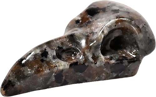 Flame Stone Raven Skull Figurine Crystal Healing Stone Spiritual Meditation Pocket Figurine Natural Gemston Hand Carved Polished Home Room Office