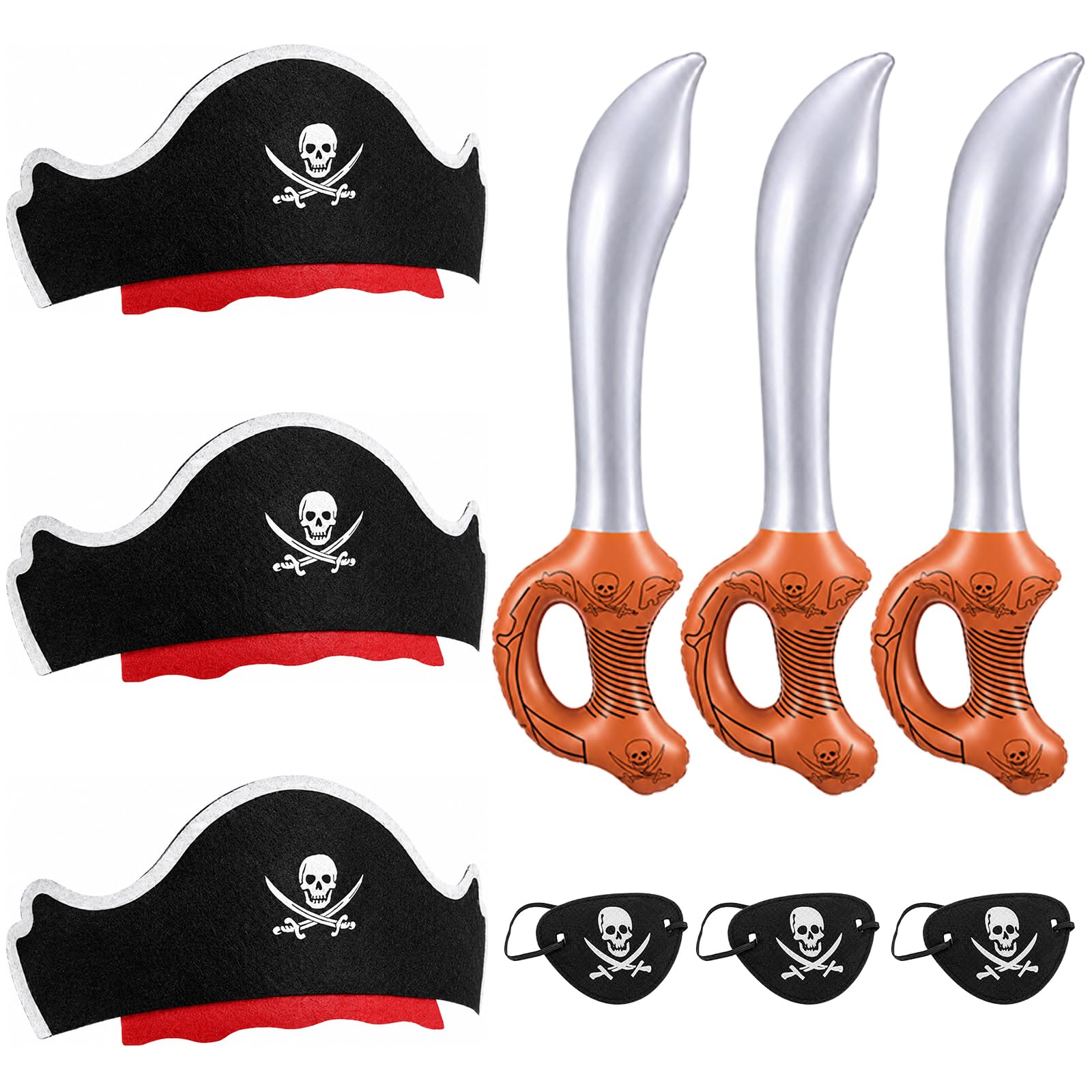 Legigo 9 Pcs Pirate Party Accessories for Kids, 3 Hats 3 Patches 3 Swords