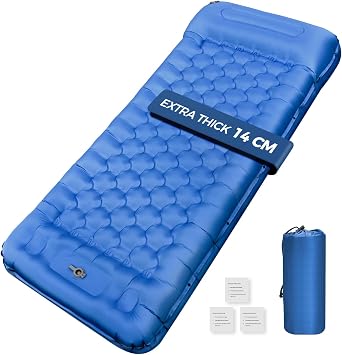NAPASA Camping Mat, 14CM Ultralight Inflatable Sleeping Pad with Built-in Foot Pump, Double Joinable, Compact, Waterproof for Backpacking, Hiking, Tent Trap Traveling