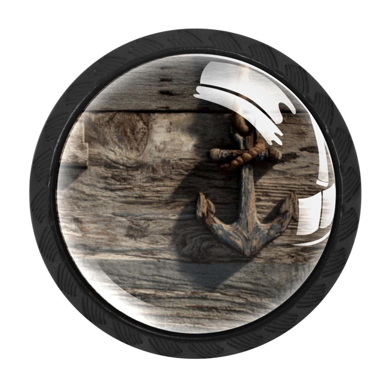 CHENZZZZ 4 Pieces Round Cabinet Knobs Rustic Dresser Knobs, Drawer Cupboard Wardrobe Cabinet Pulls Handles Hardware for Home Kitchen Furniture, Anchor on a Wooden Planks