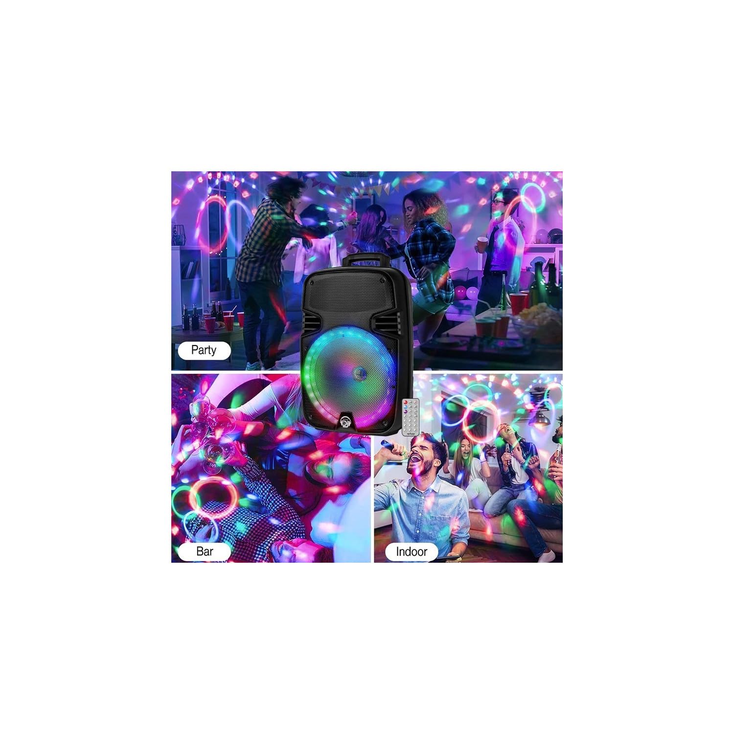 Enceinte Sono 600W Portable sur Batterie, Karaoké DJ USB, Bluetooth, TWS, 2 Micros, Lumière, Cadeau Soirée Fête Anniversaire