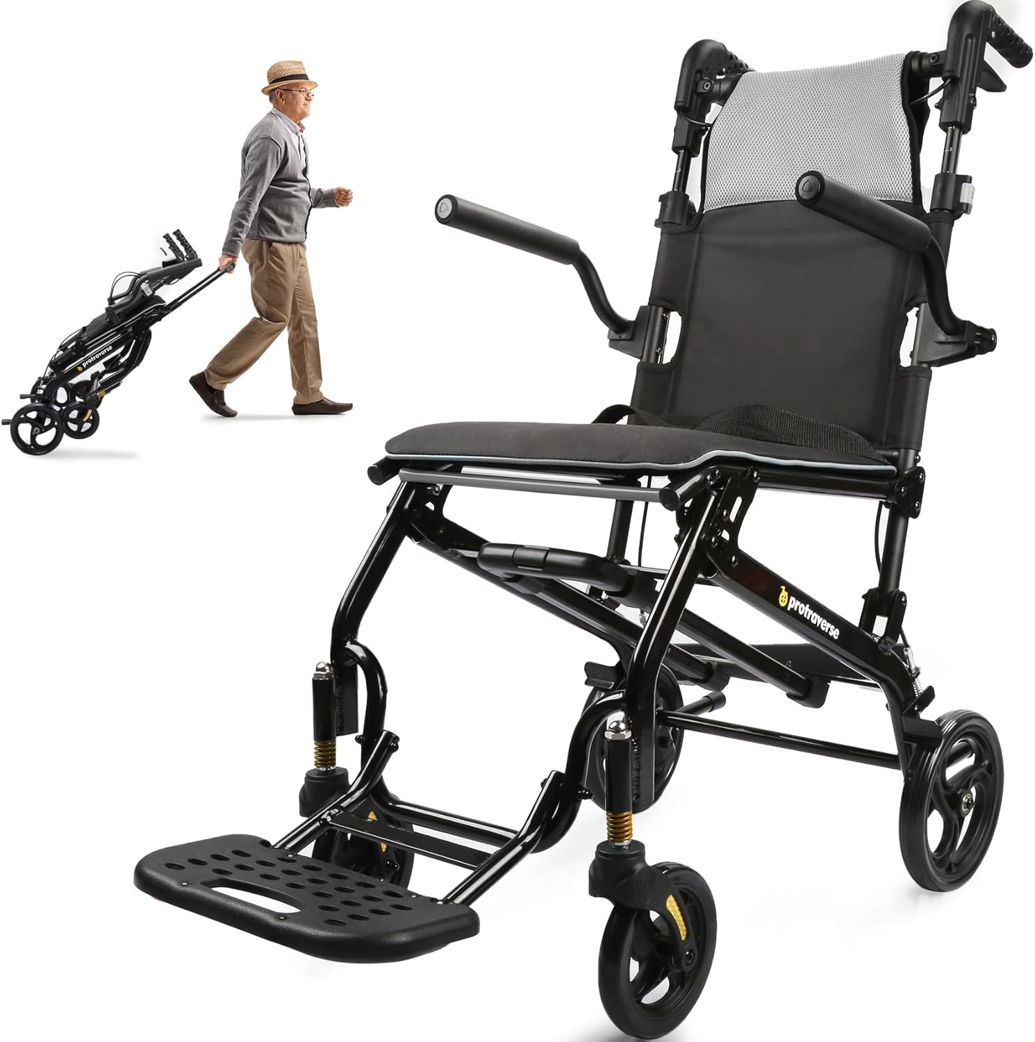 Wheelchairs for Adults,Utral-Lightweight(only 19.4lbs) Transport Chair, Foldable and PortableTravel Wheelchair with Telescopic Handle,Portable FoldingTransfer Wheelchairs for Seniors(Grey)