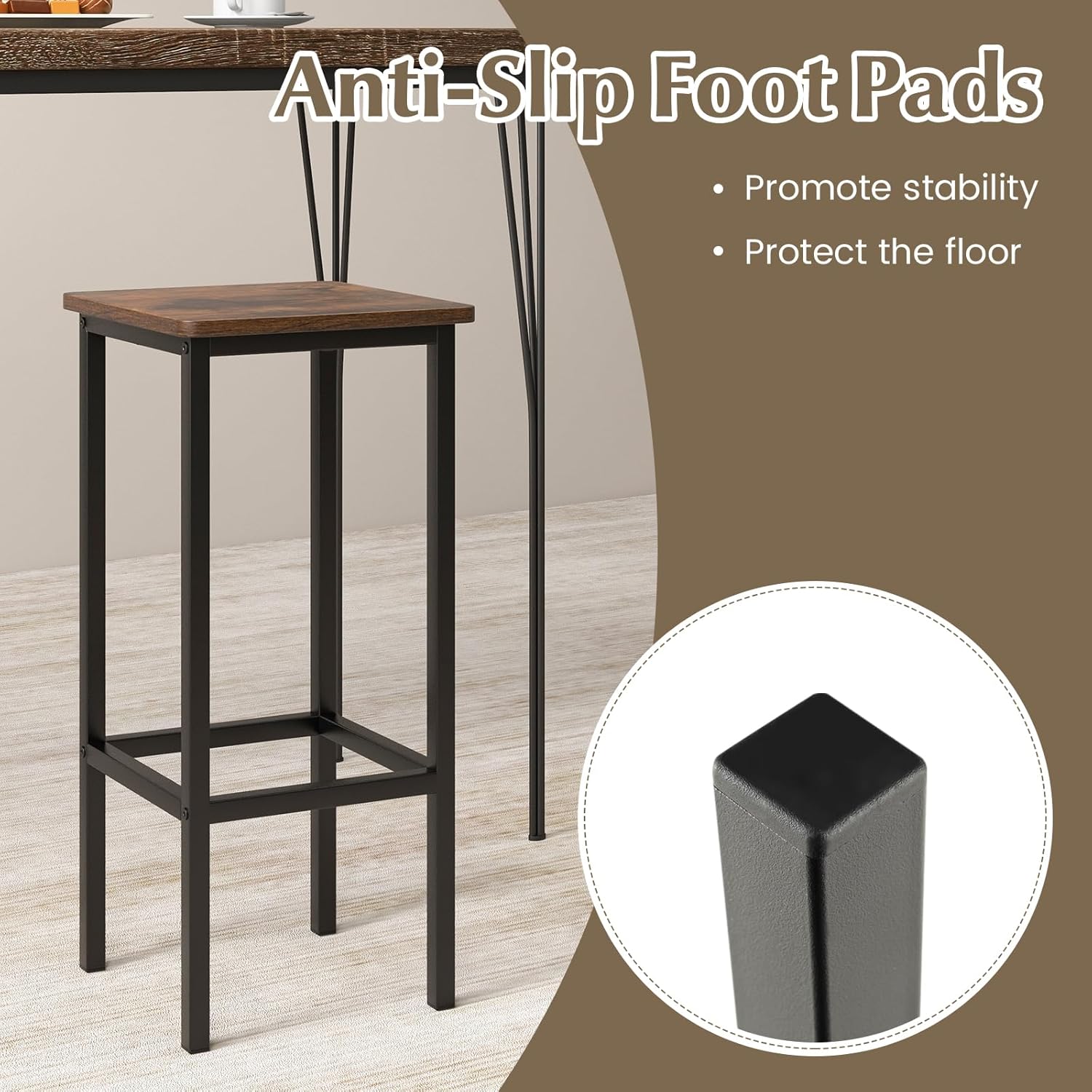 Giantex Metal Bar Stools Set of 4, 26" Backless Barstools with Footrest, Breakfast Bar Dining Chairs, Industrial Counter Height Stools for Kitchen Island, Home Bar, Dining Room (Rustic Brown)
