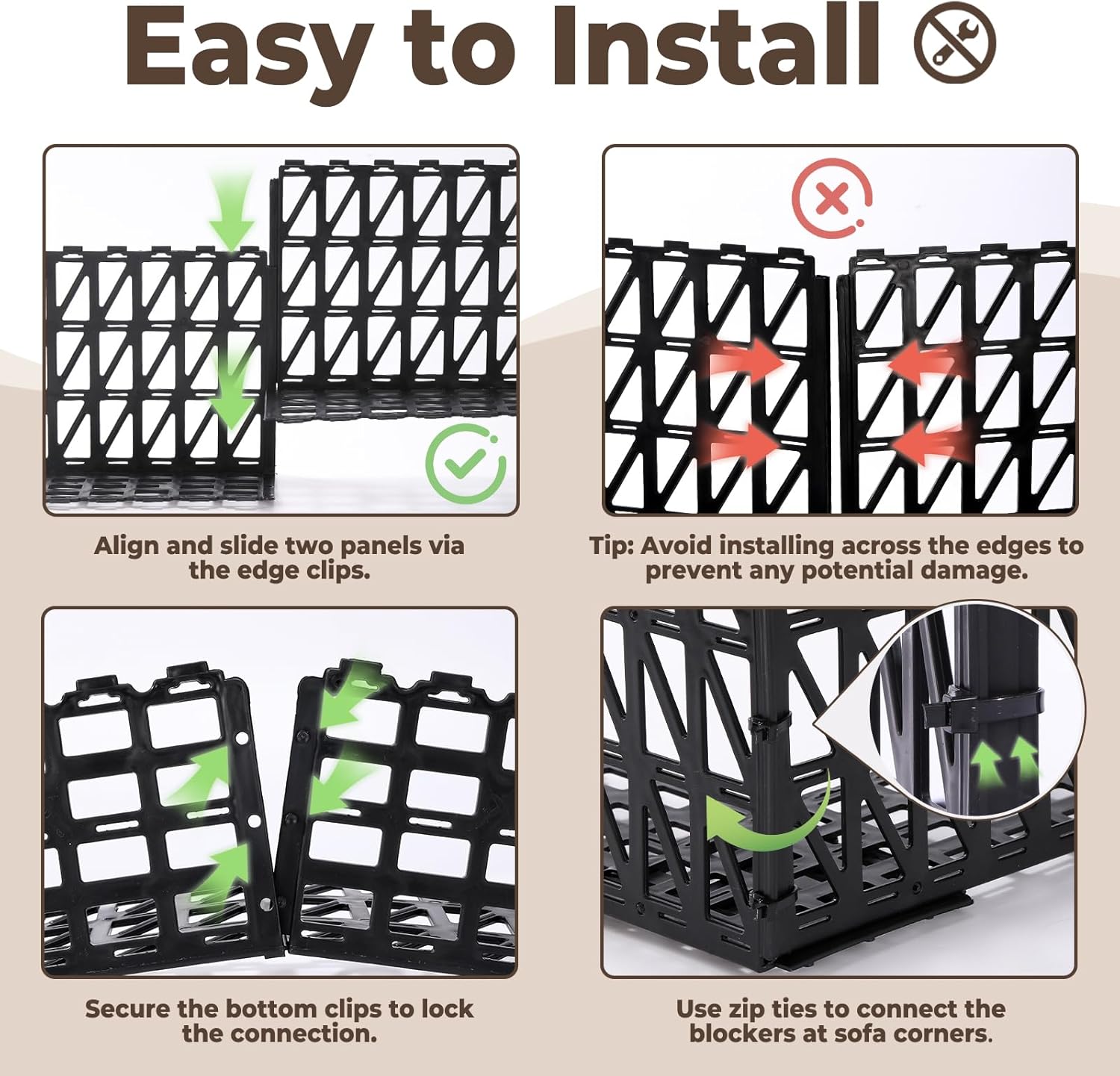12 Pack Under Bed Blockers for Pets – Easy to Install Black Plastic Under Couch Blocker (6.5" H x 14.5" L) – Prevents Dogs, Cats, Toys from Getting Under Sofa or Furniture(Style 1)