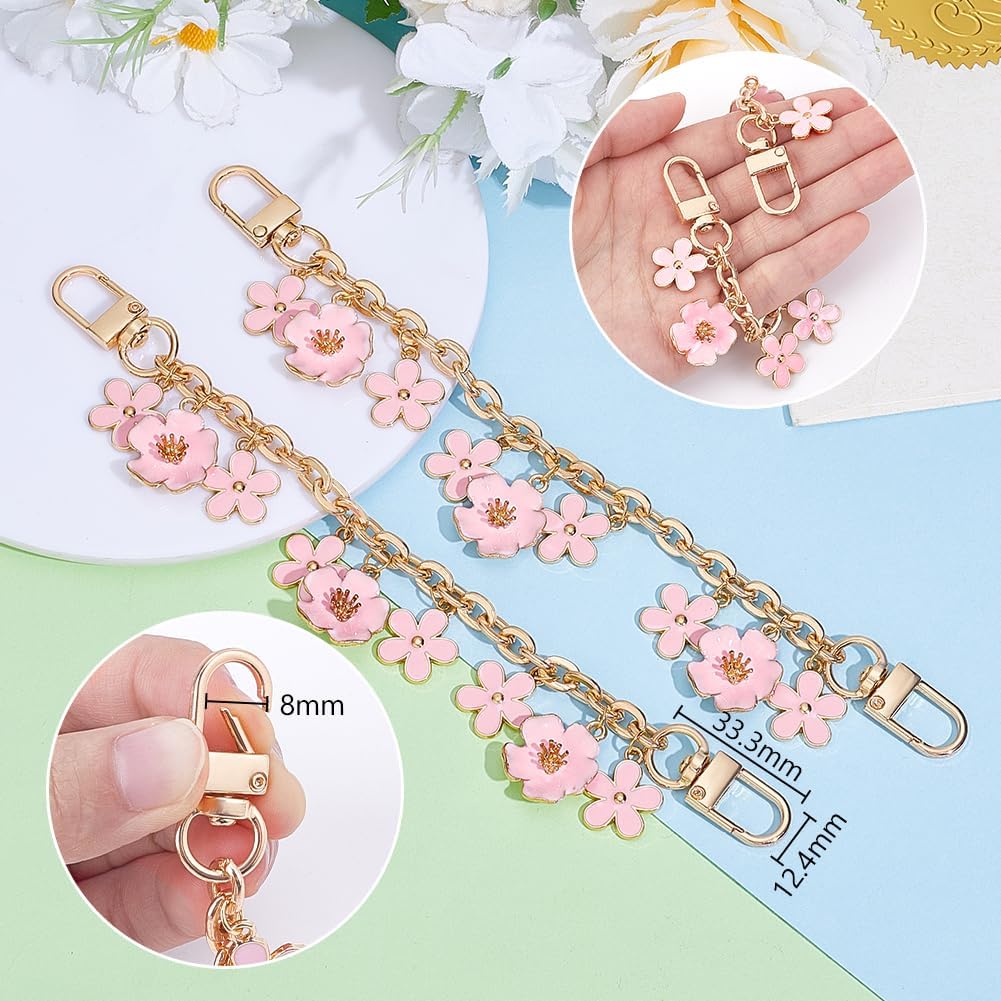PH PandaHall 2pcs Decorative Bag Chain, 7.9" Purse Chains Enamel Pink Flower Charm with Swivel Clasps Replacement Extender Handbags Chain for Handbags Purse Shoulder Tote Bag Keychain - Image 3