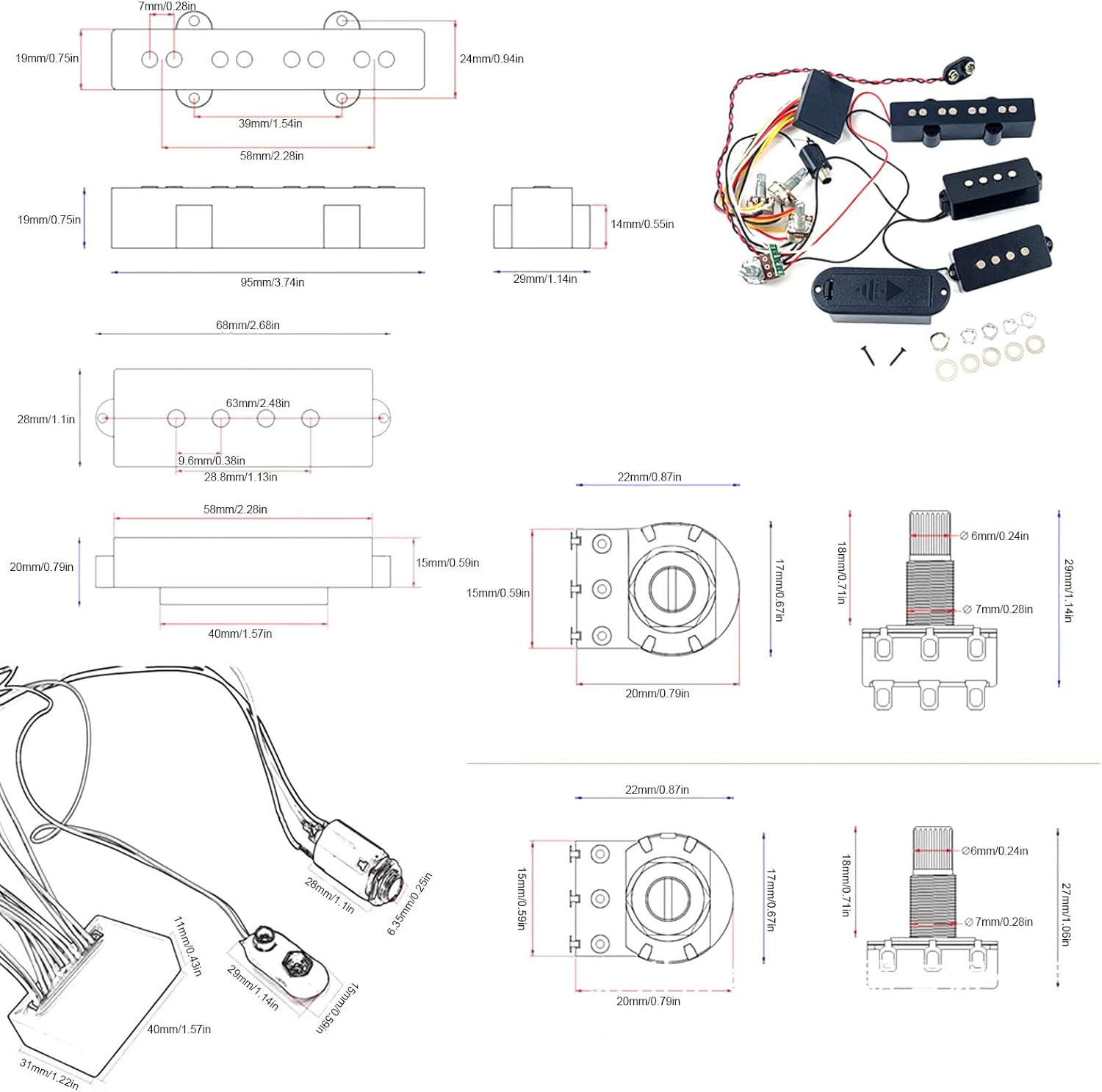 Electric Bass Pickup, Excellent Audio Output, Electric Bass Preamp Wiring Circuit Pickup, Preamp Wiring Circuit, Replacement Accessory for Bass Guitar, Active Equalizer