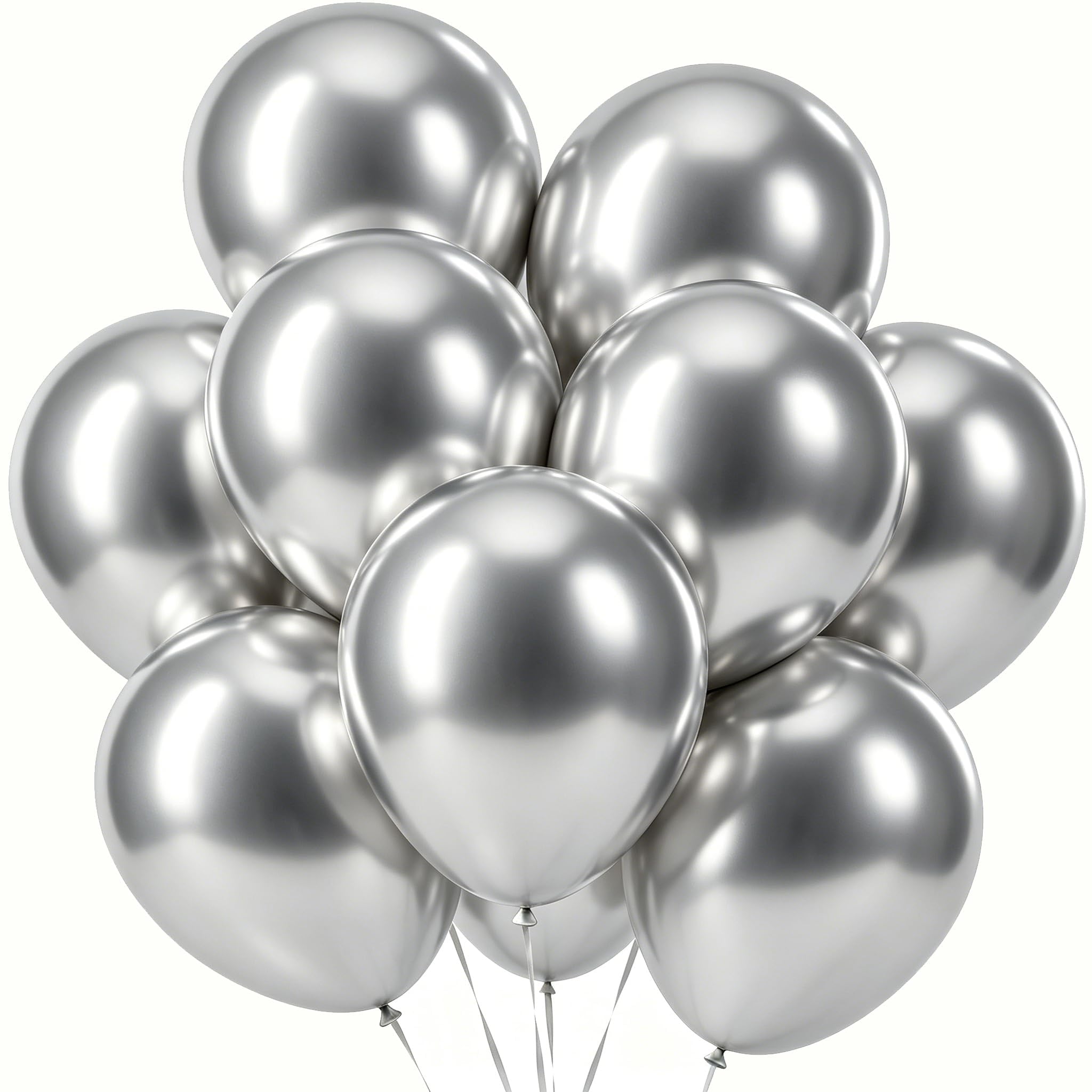 Silver Party Balloons, 50Pcs Metallic Silver Thicken Latex Birthday Balloon