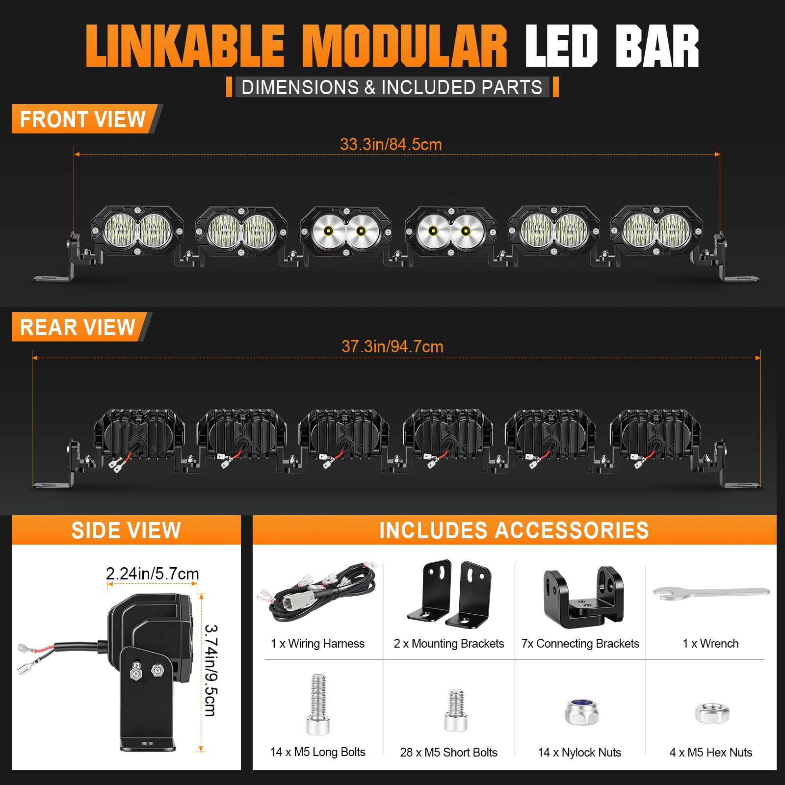 SKYWORLD Barra Led fuoristrada 34" 85 cm 120W luci per 4x4 Auto Camion