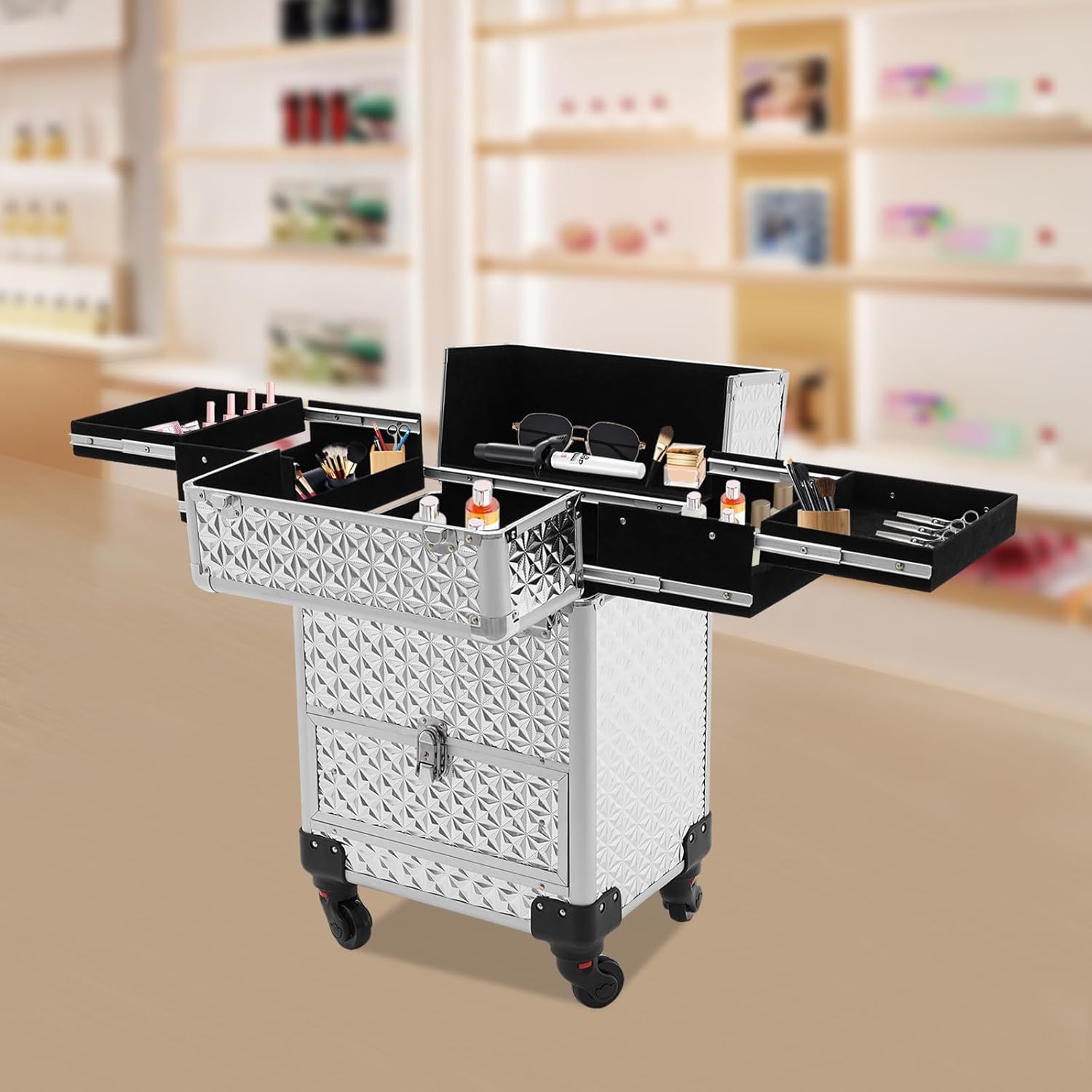 Manicurista Profesional Nail Suitcase, Nail Cart Organizer with Wheels Nail Polish Organizer Case Makeup Cart with Wheels Makeup Train Case for Studio or Travelling