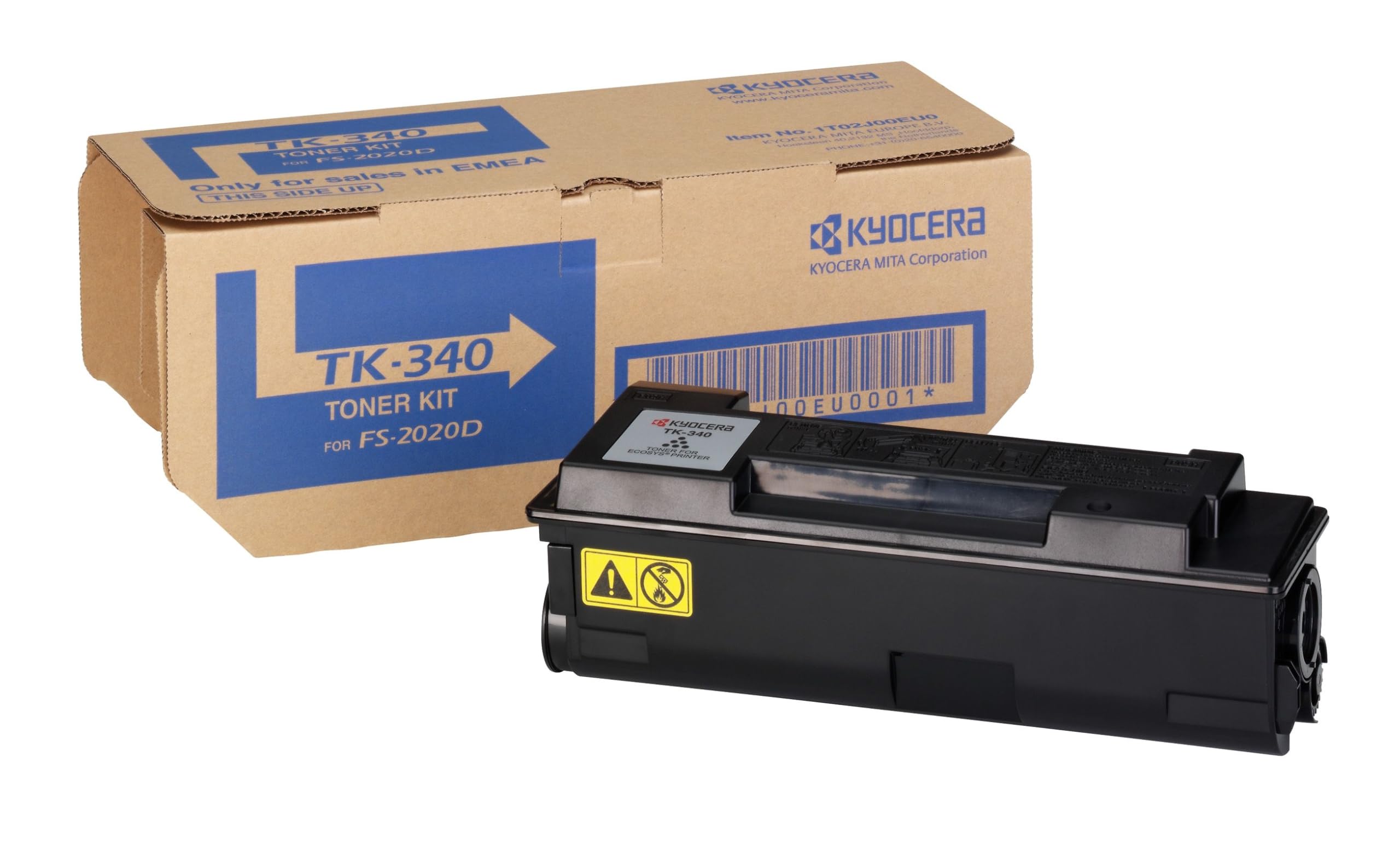 Kyocera TK-340 Toner Schwarz, Original Tonerkartusche 1T02J00EUC, Toner Drucker kompatibel für ECOSYS FS-2020D, Drucker Toner für bis zu 12000 Seiten